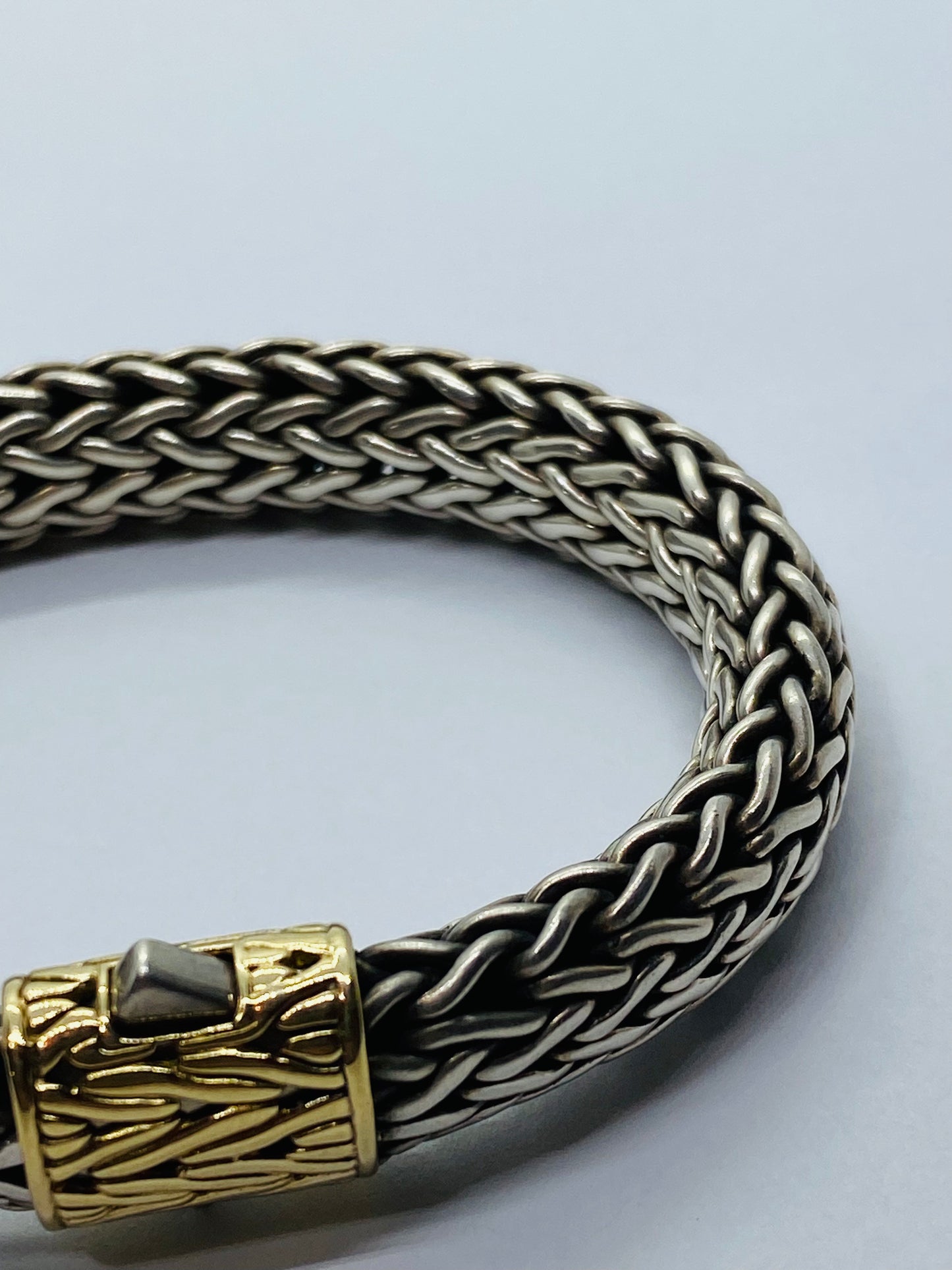 John Hardy 11MM Sterling Silver 18k Gold Wheat Chain Bracelet 7.5” 70.8 Grams
