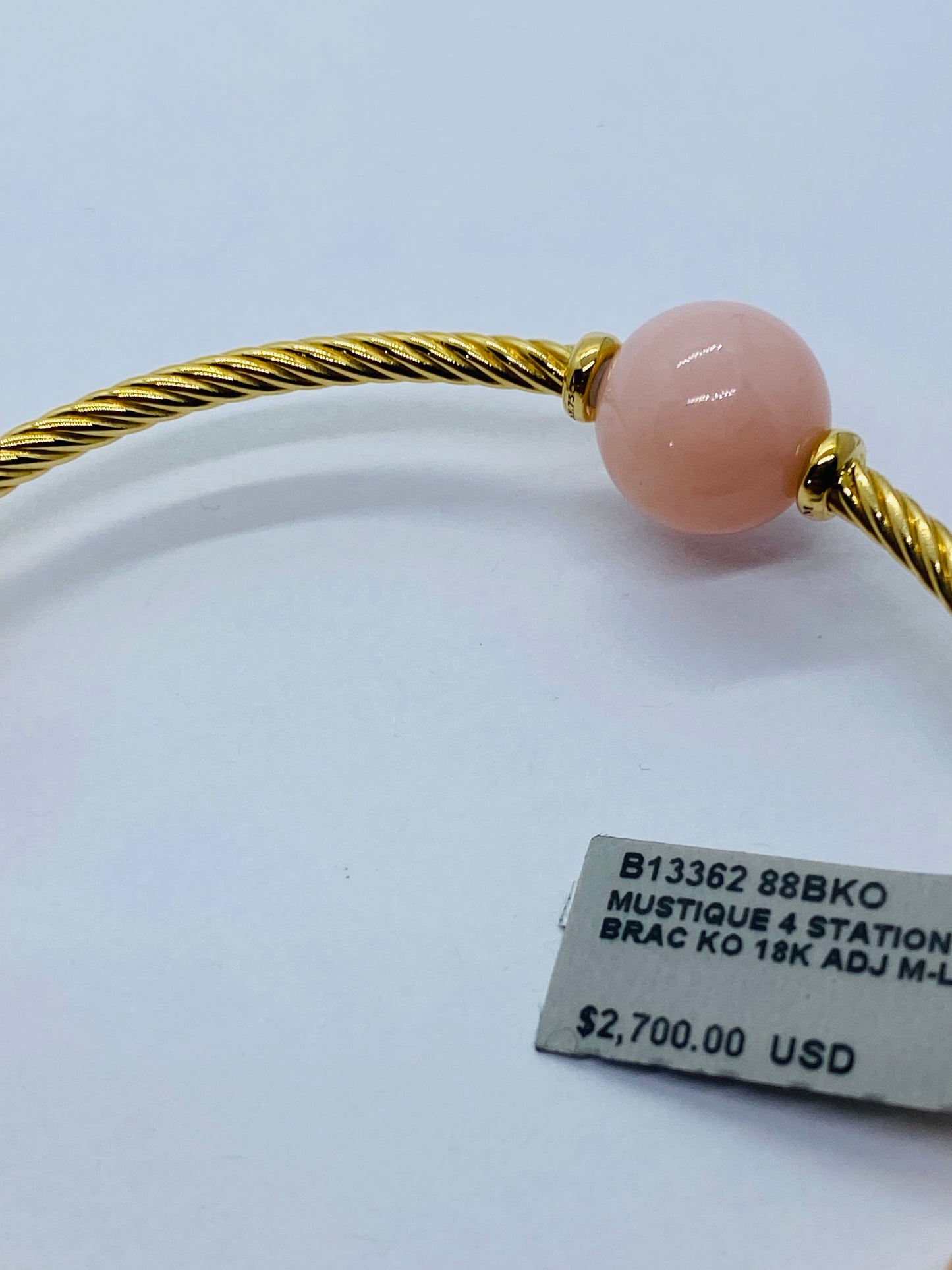 $2700 DAVID YURMAN NEW Mustique 4 Station Pink Opal Peach Moonstone 18K Gold Bracelet