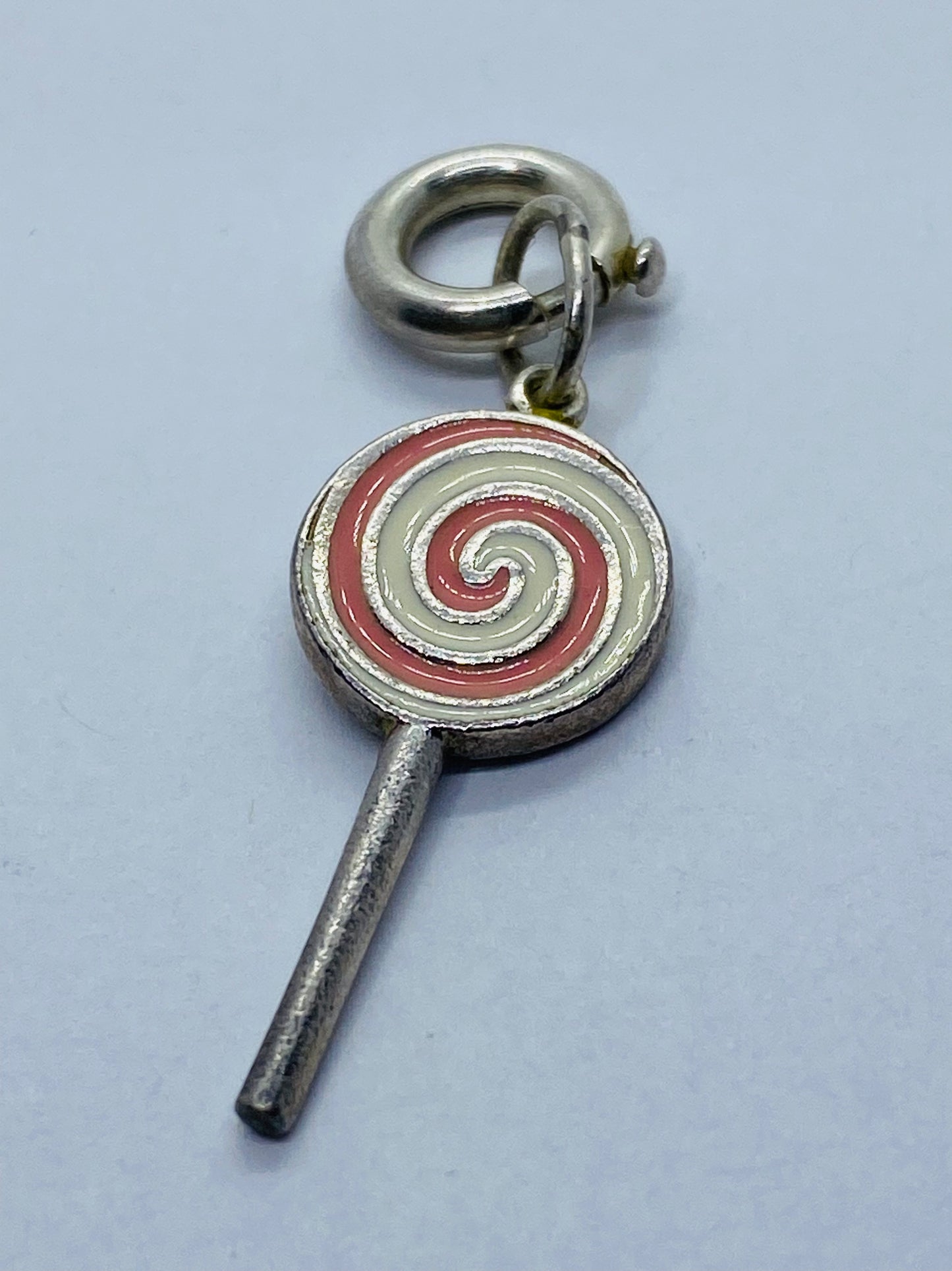 TIFFANY & CO SILVER PINK ENAMEL LOLLIPOP CHARM PENDANT BOX INCLUDED