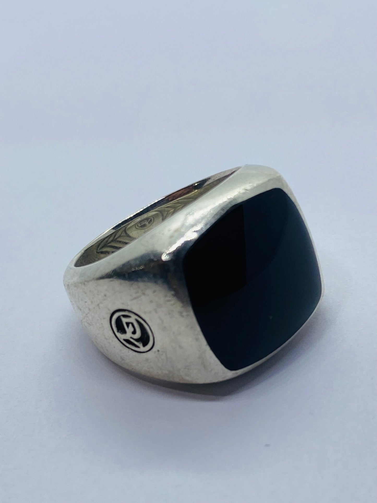 David Yurman Sterling Silver 17mm Black Onyx Signet Ring Size 11