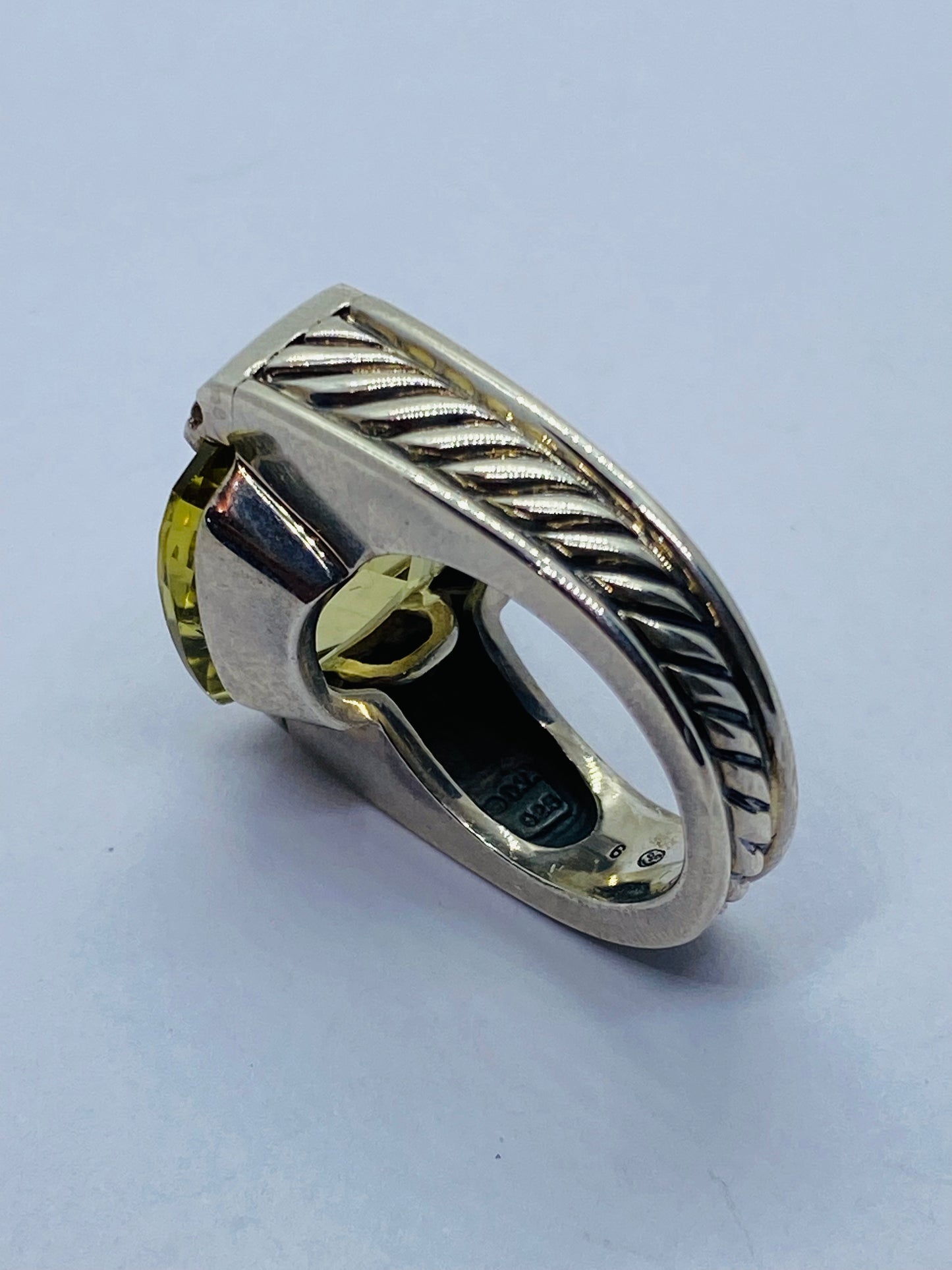 David Yurman Sterling Silver, Diamond and Citrine Deco Lemon Deco Ring