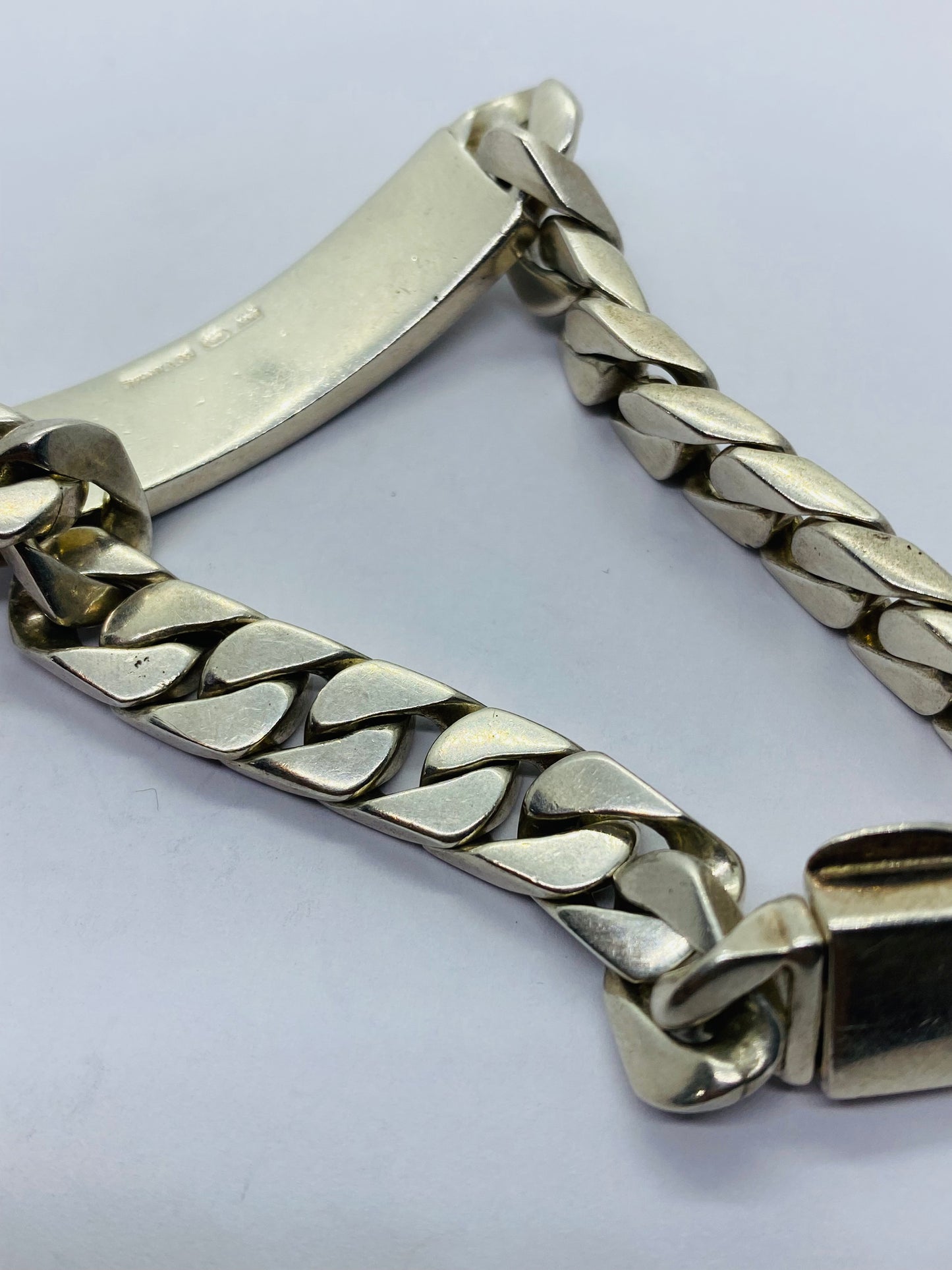 Tiffany & Co. Sterling Silver 53 Gram 8 1/2" Men's Curb Link ID Bracelet Brushed