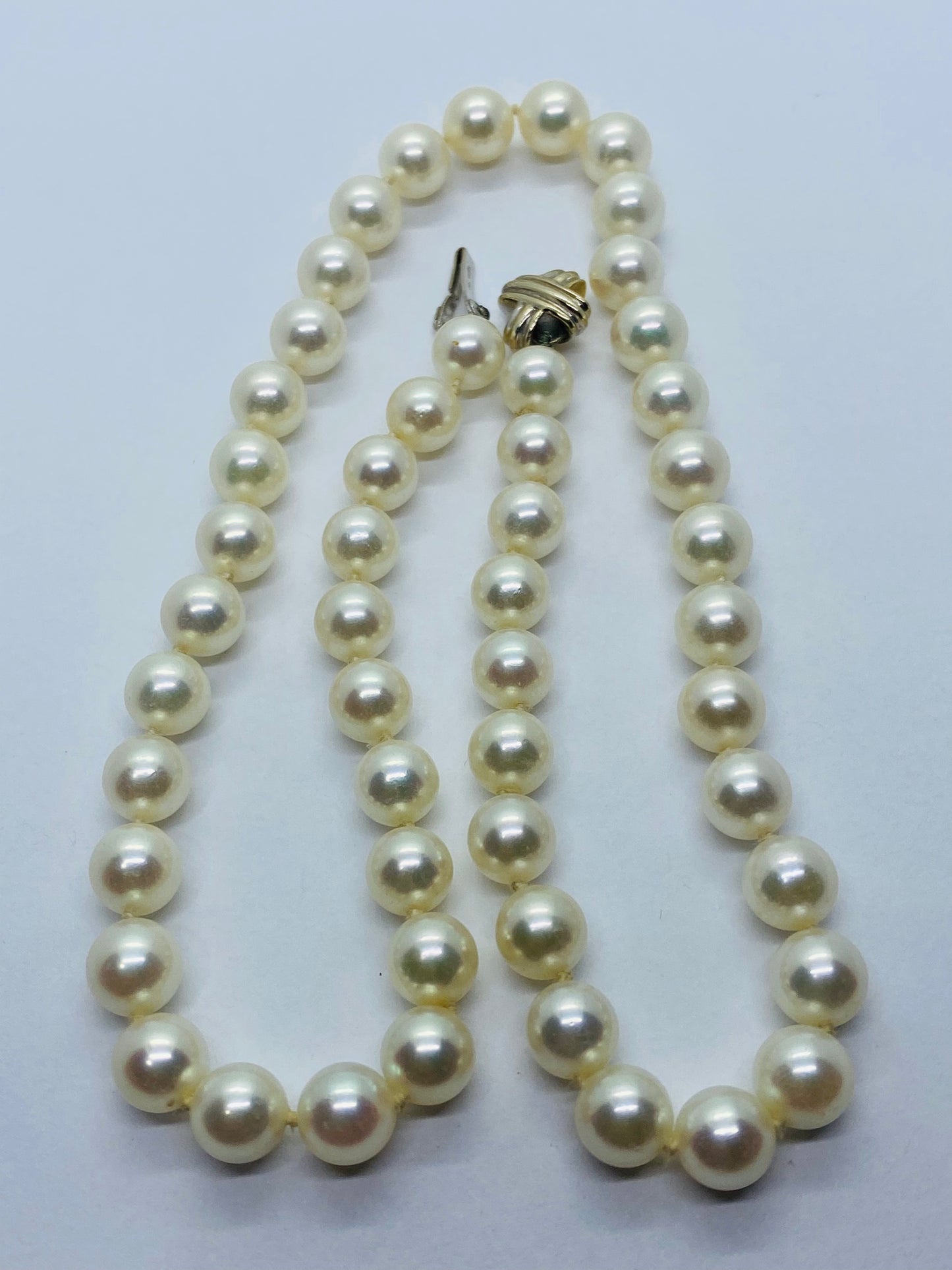 Tiffany & Co. 18k White Gold Signature X Clasp 7-7.5mm Pearl Necklace 16.5”