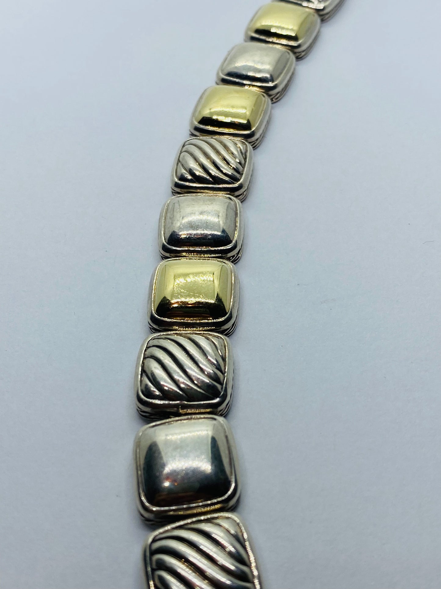 DAVID YURMAN 925 STERLING SILVER 18K 750 CHICLET STATION BRACELET CABLE 7”