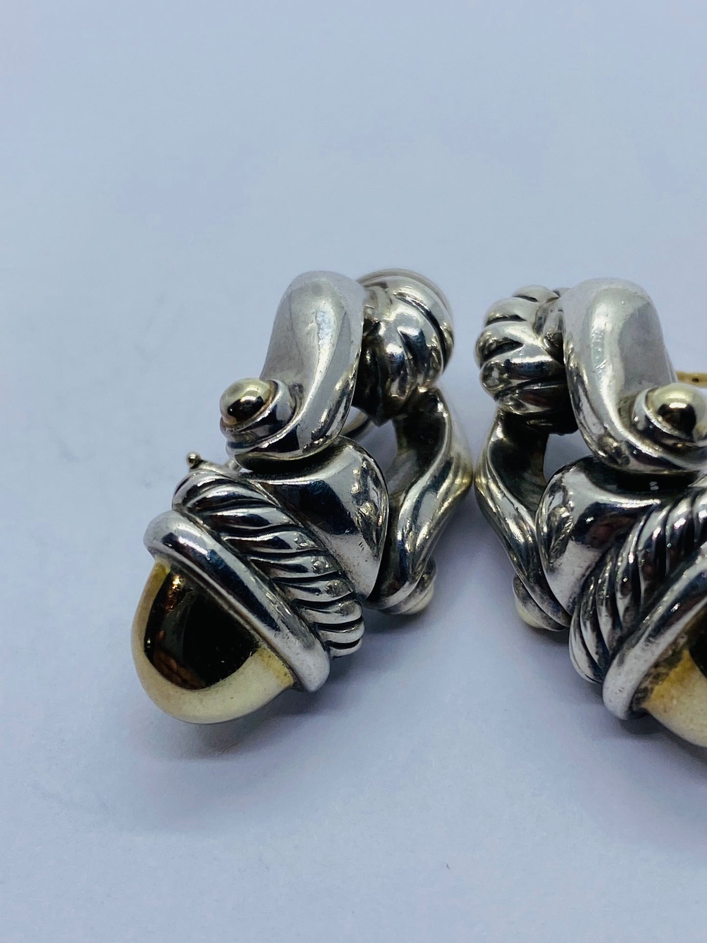 David Yurman Earrings Dangle Drop Acorn Cable Sterling Silver 925 14k Gold 585