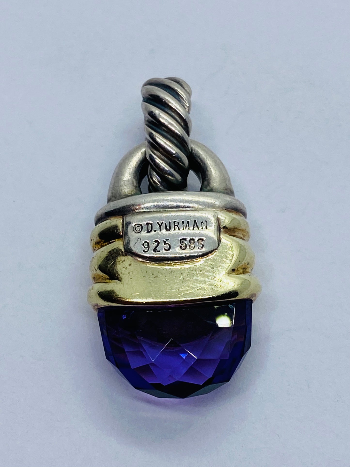 Large David Yurman Sterling 14K 925/585 Gold Amethyst Acorn Pendant Enhancer