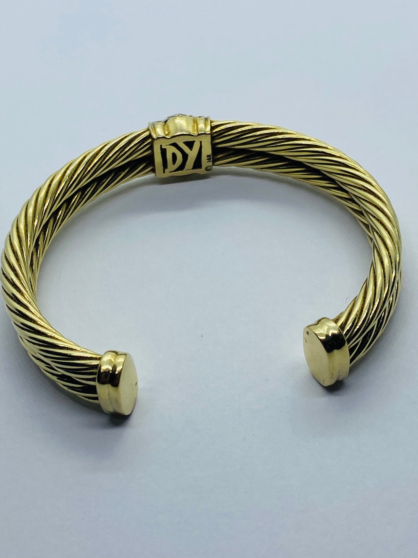 David Yurman Solid 14k Yellow Gold Double Cable Cuff Diamond Bracelet 6.5''
