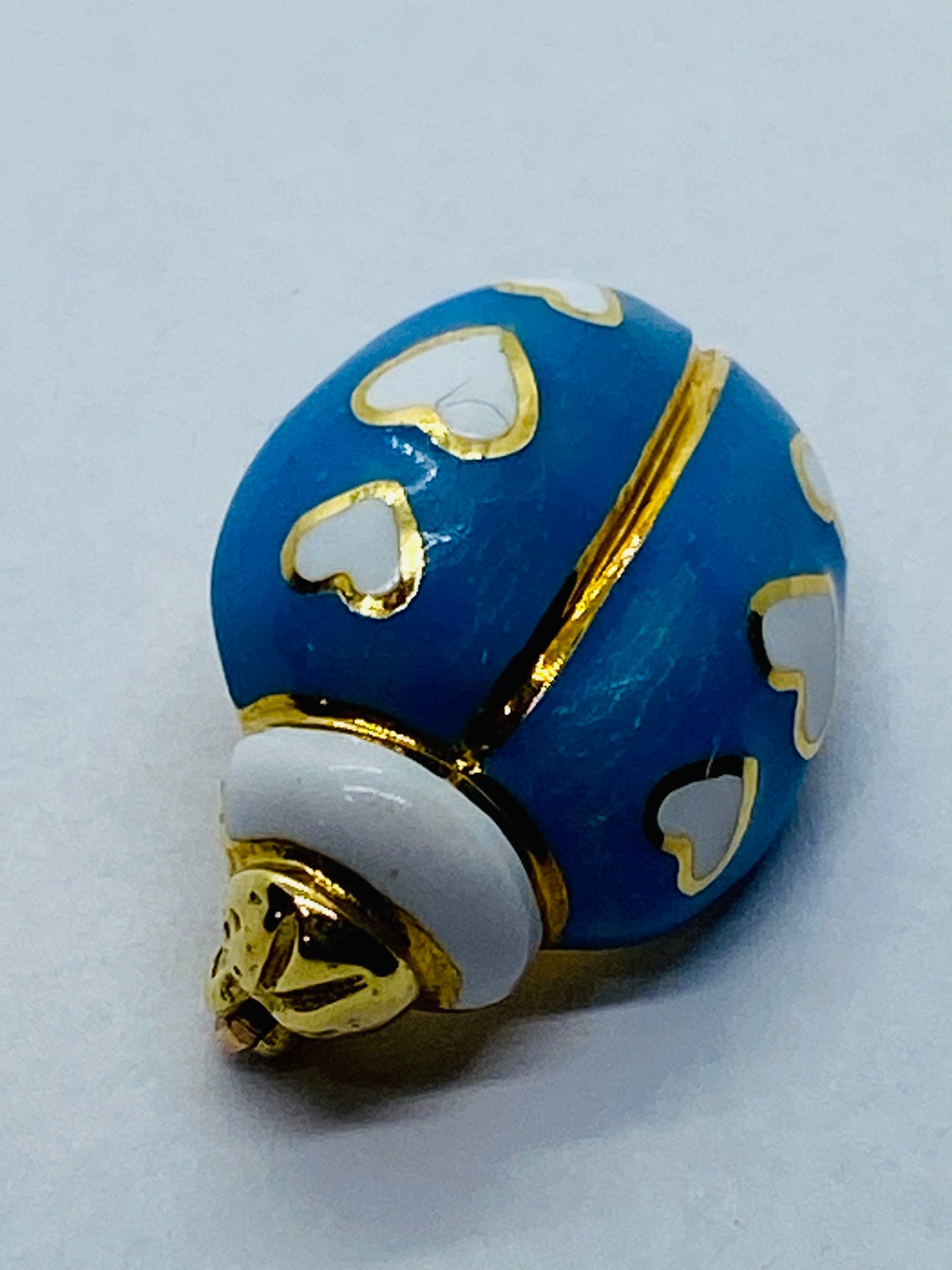 Tiffany & Co 18K Gold Enamel Blue White Hearts Lady bug Pin Brooch Rare