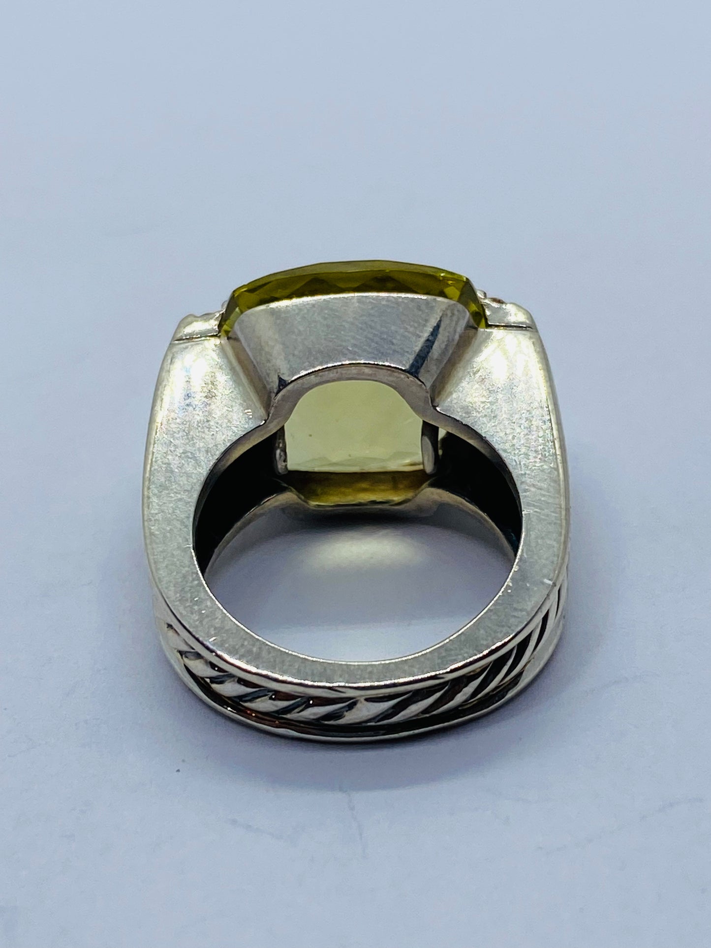 David Yurman Sterling Silver, Diamond and Citrine Deco Lemon Deco Ring