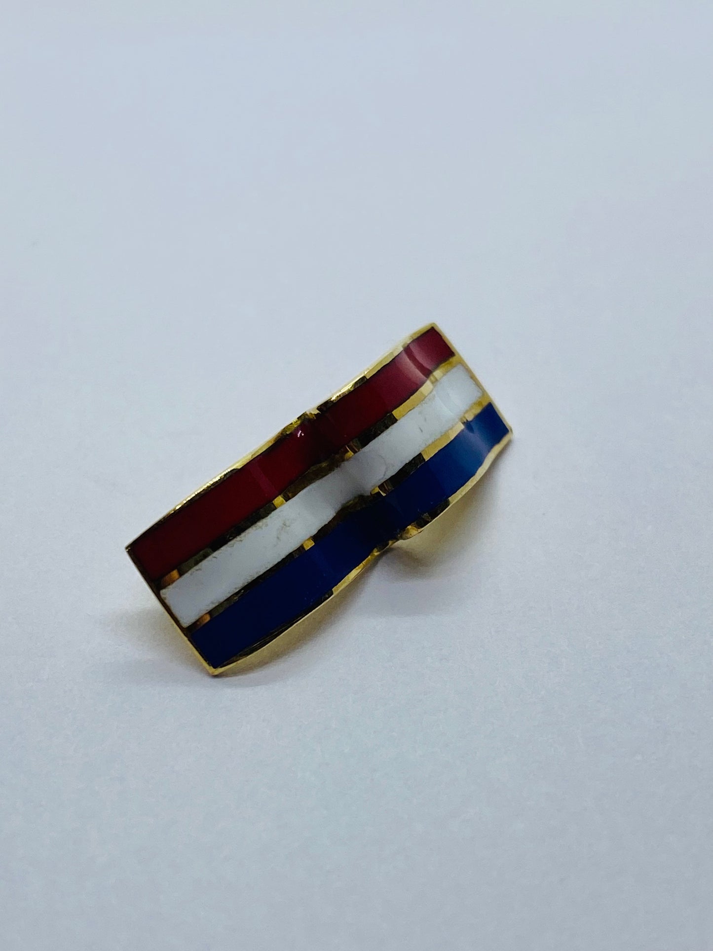 Tiffany & Co. 750 18k gold Lapel Pin 26x10MM Enamel Stripes
