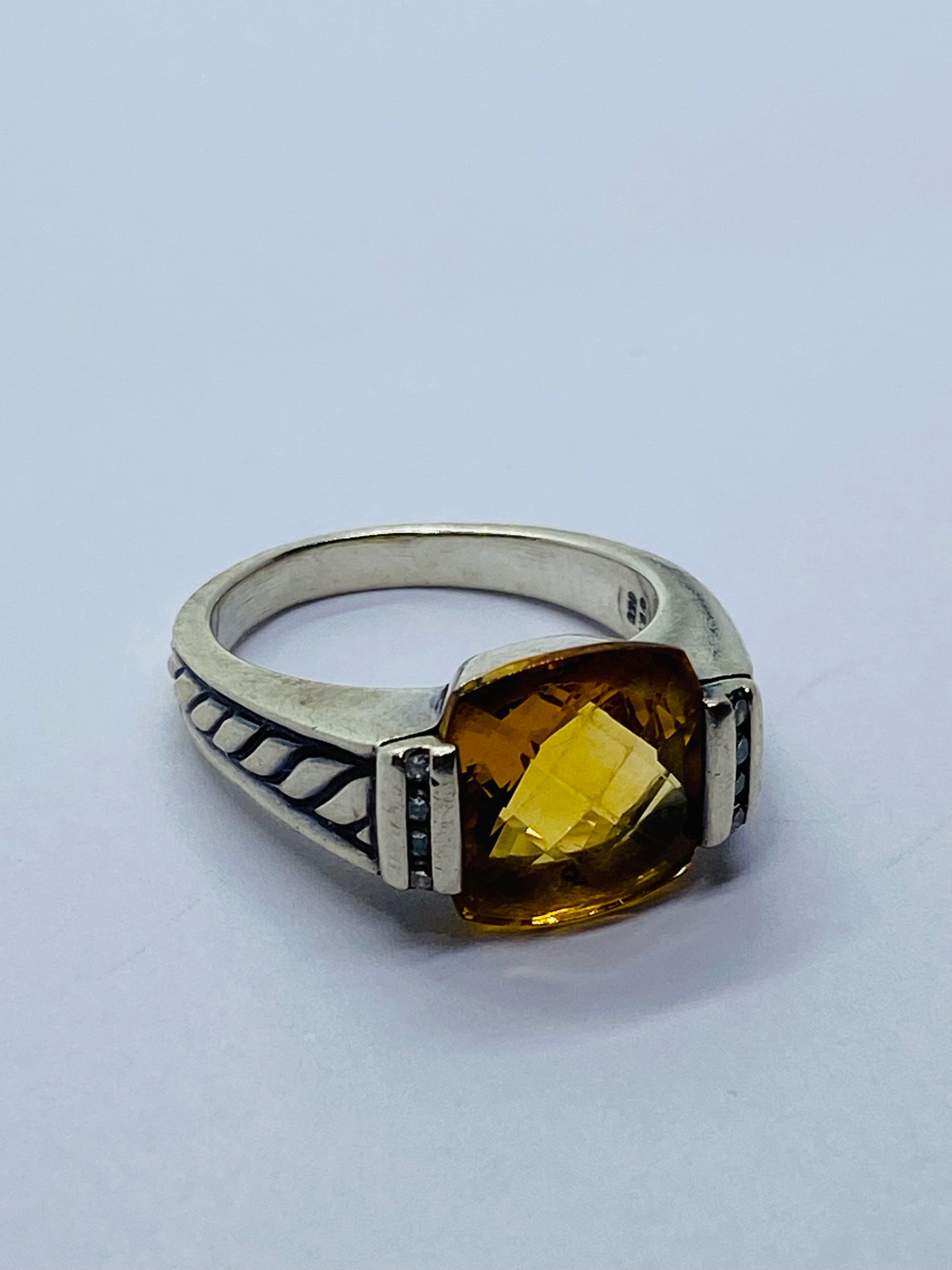 David Yurman Sterling Silver, Diamond and Citrine Deco Lemon Deco Ring 7.5