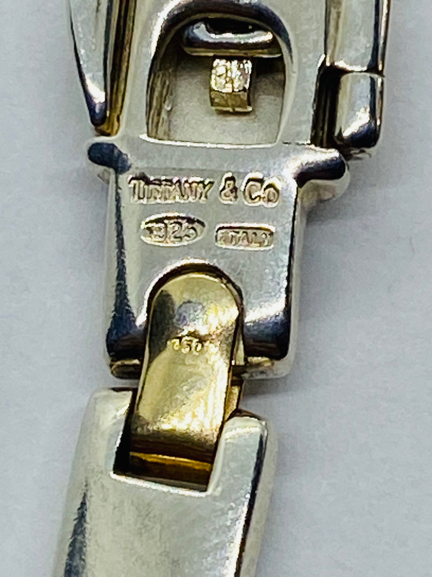 Tiffany & Co Silver Gold Rectangle Bar Link Necklace 18” 6.2MM wide