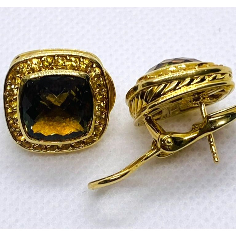 David Yurman Albion Earrings 18KT Yellow Gold 750 Citrine Omega Backs.