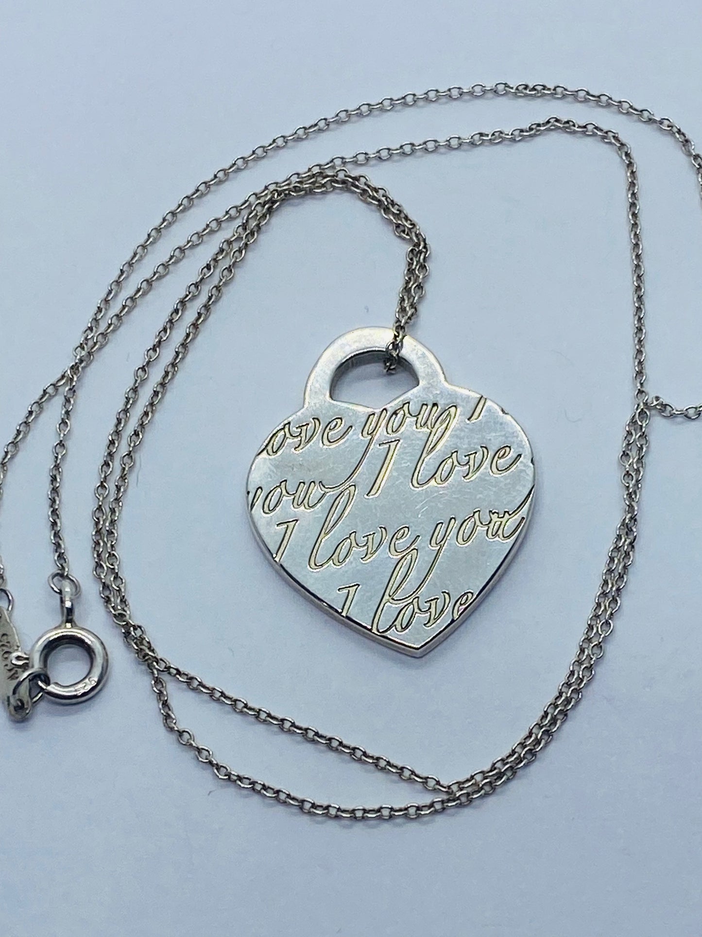 Tiffany & Co Sterling Silver Heart I Love You Notes Pendant 16.5” Necklace