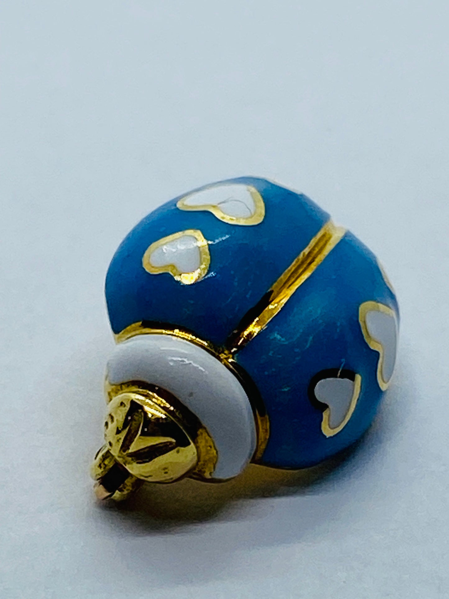 Tiffany & Co 18K Gold Enamel Blue White Hearts Lady bug Pin Brooch Rare