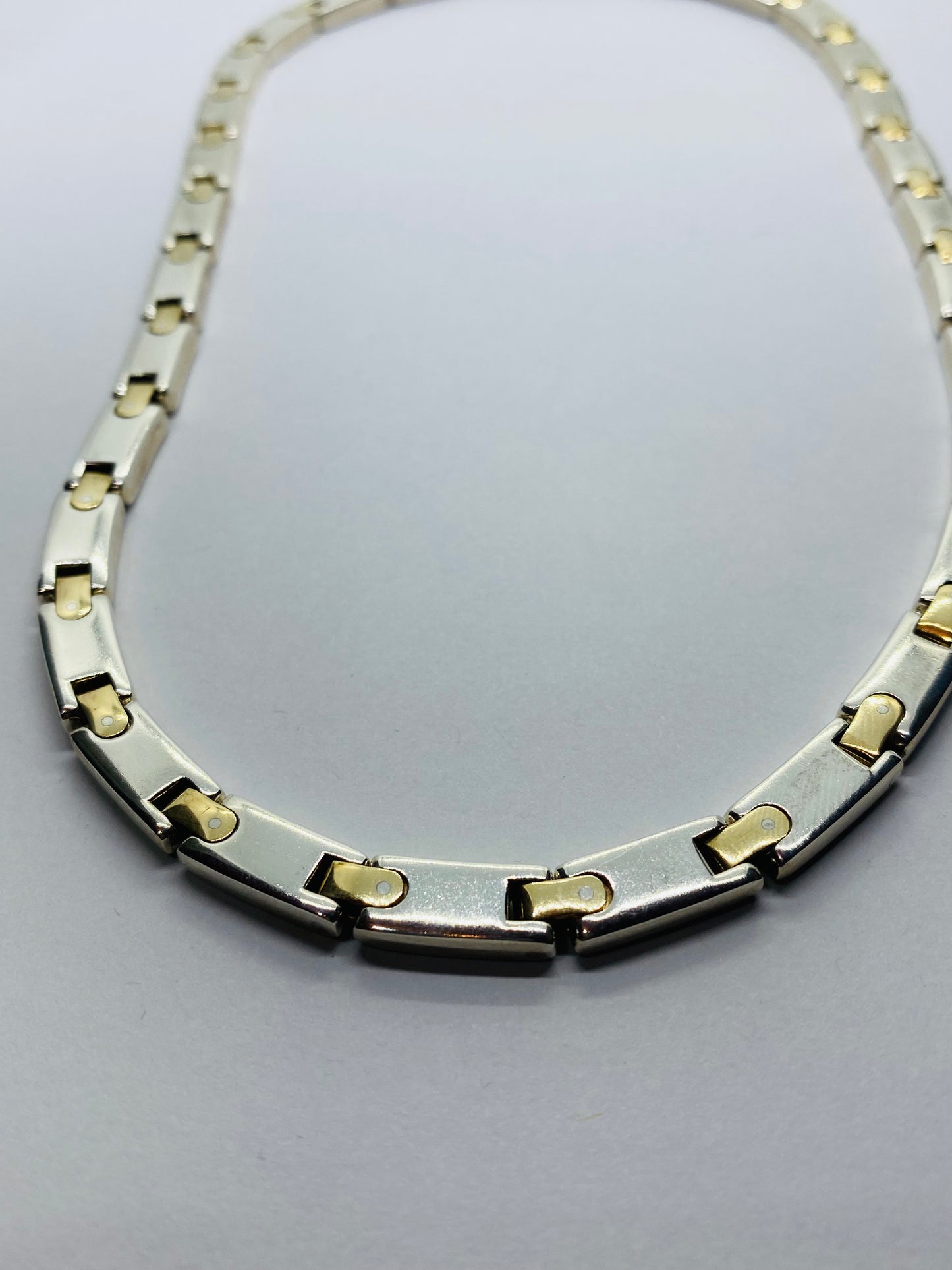 Tiffany & Co Silver Gold Rectangle Bar Link Necklace 18” 6.2MM wide