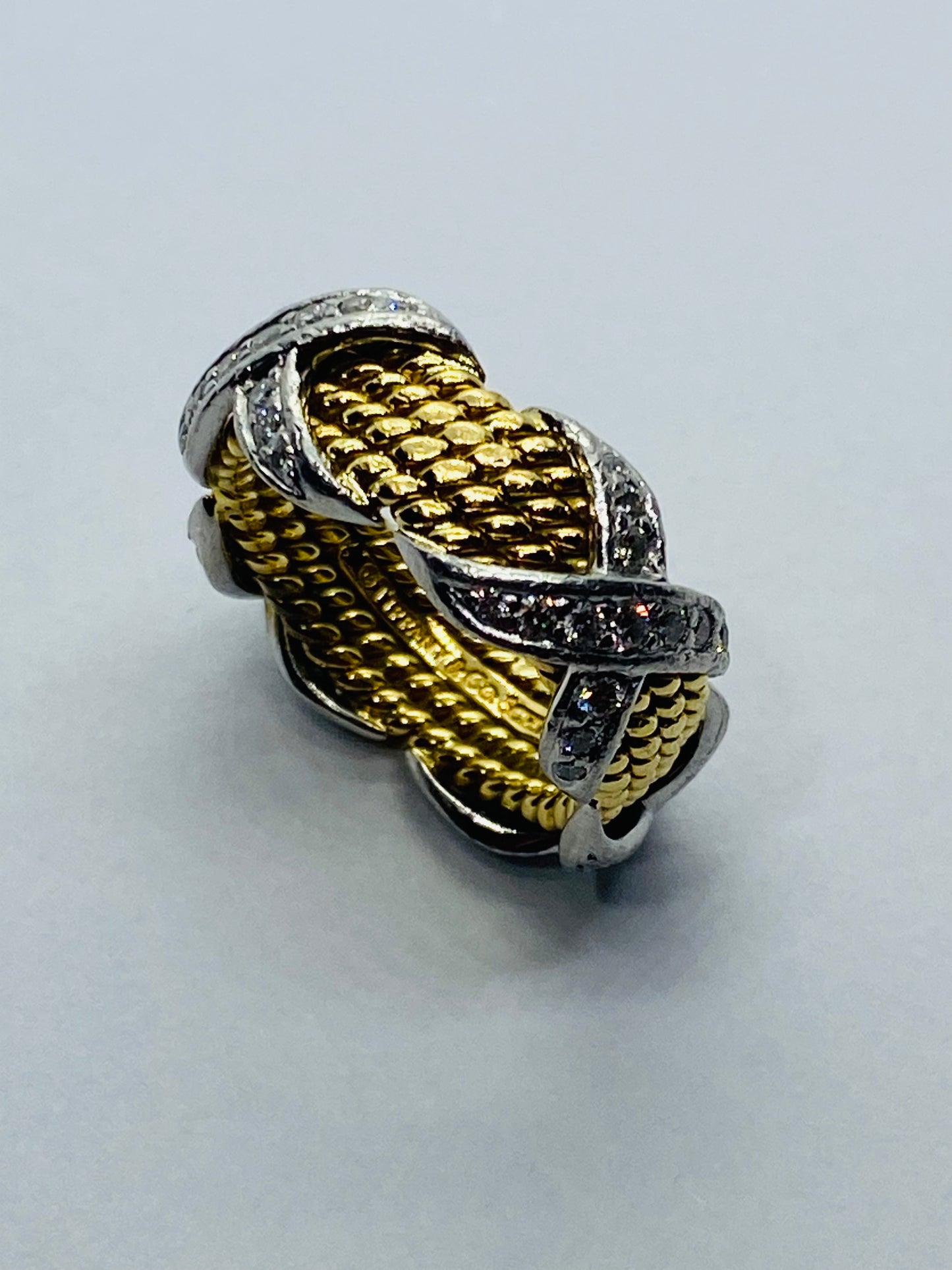 Tiffany & Co Schlumberger 18K YG, Platinum, & Diamond 4-row X Ring - Sz. 5.5