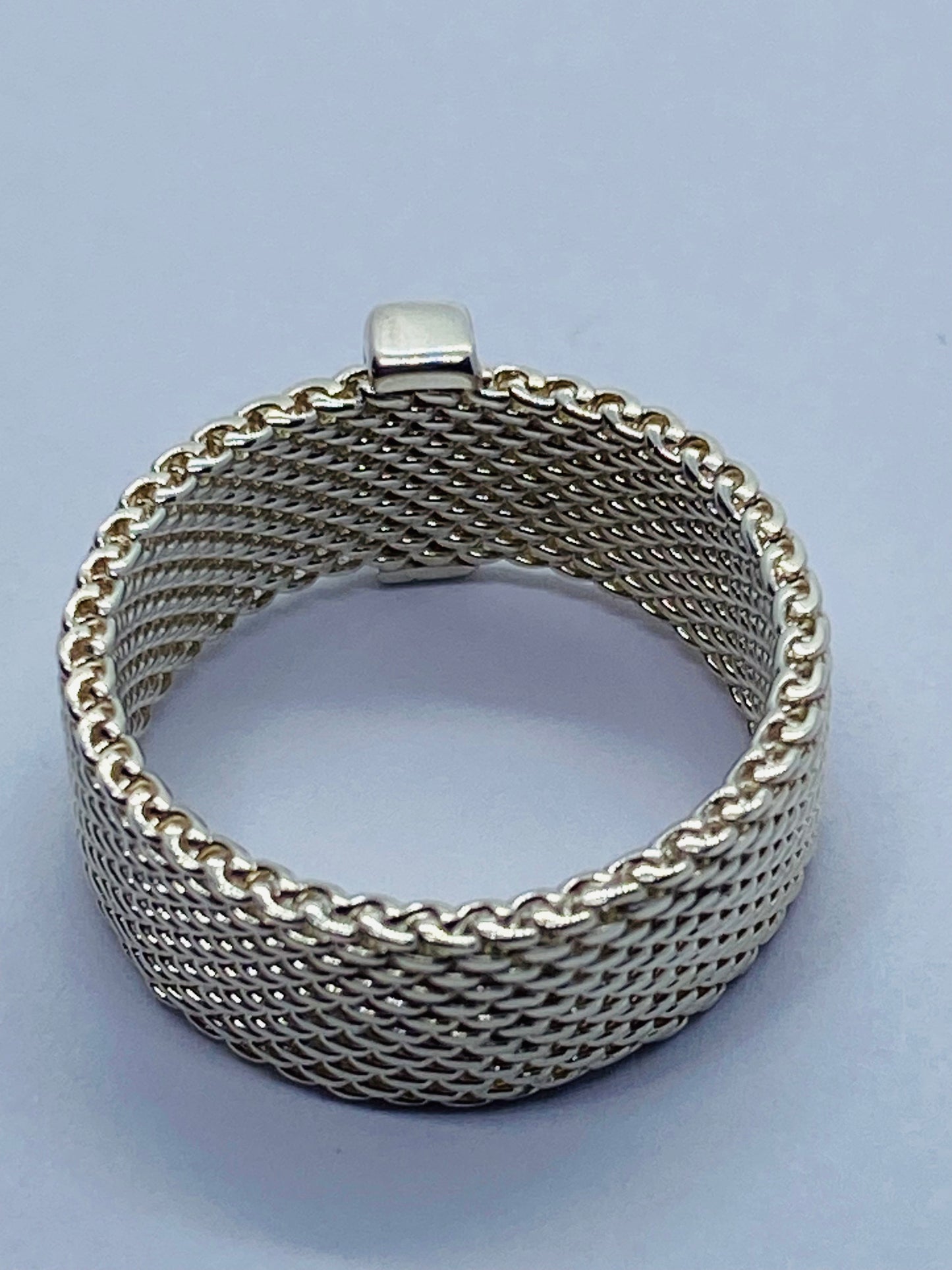 Tiffany & Co Sterling Silver Diamond Mesh Somerset Wide Band Ring. Retired