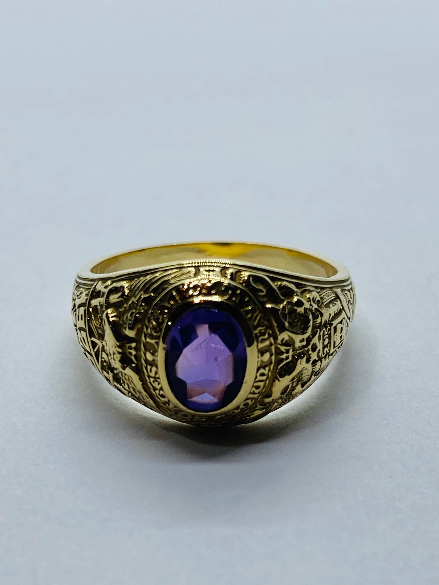 Tiffany & Co 14K Gold Naval Academy Class Ring 1929 Oval Amethyst Size 8.25
