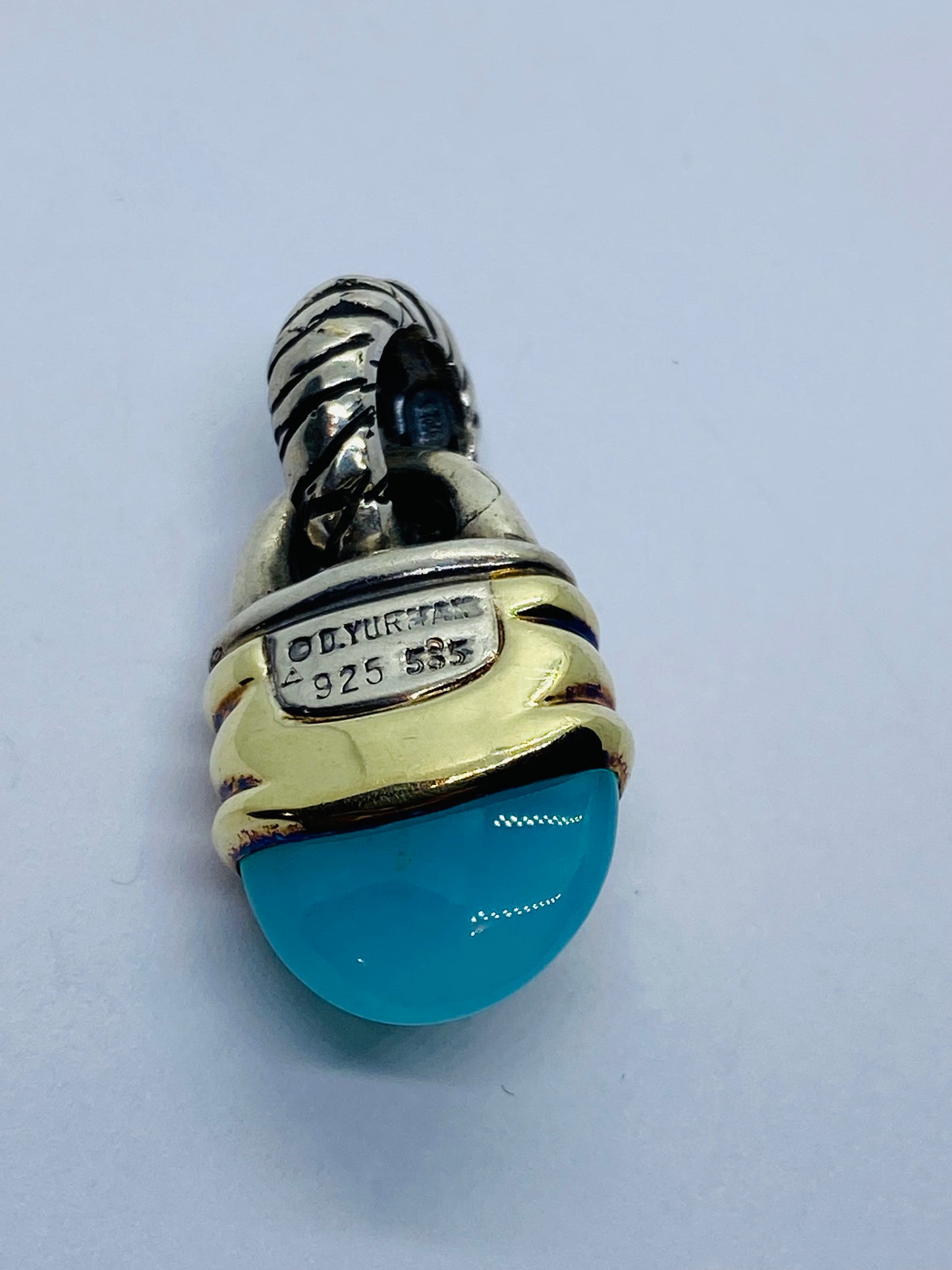 Rare David Yurman Tourmaline Chalcedony Renaissance Pendant in 14k Gold 925 Silv
