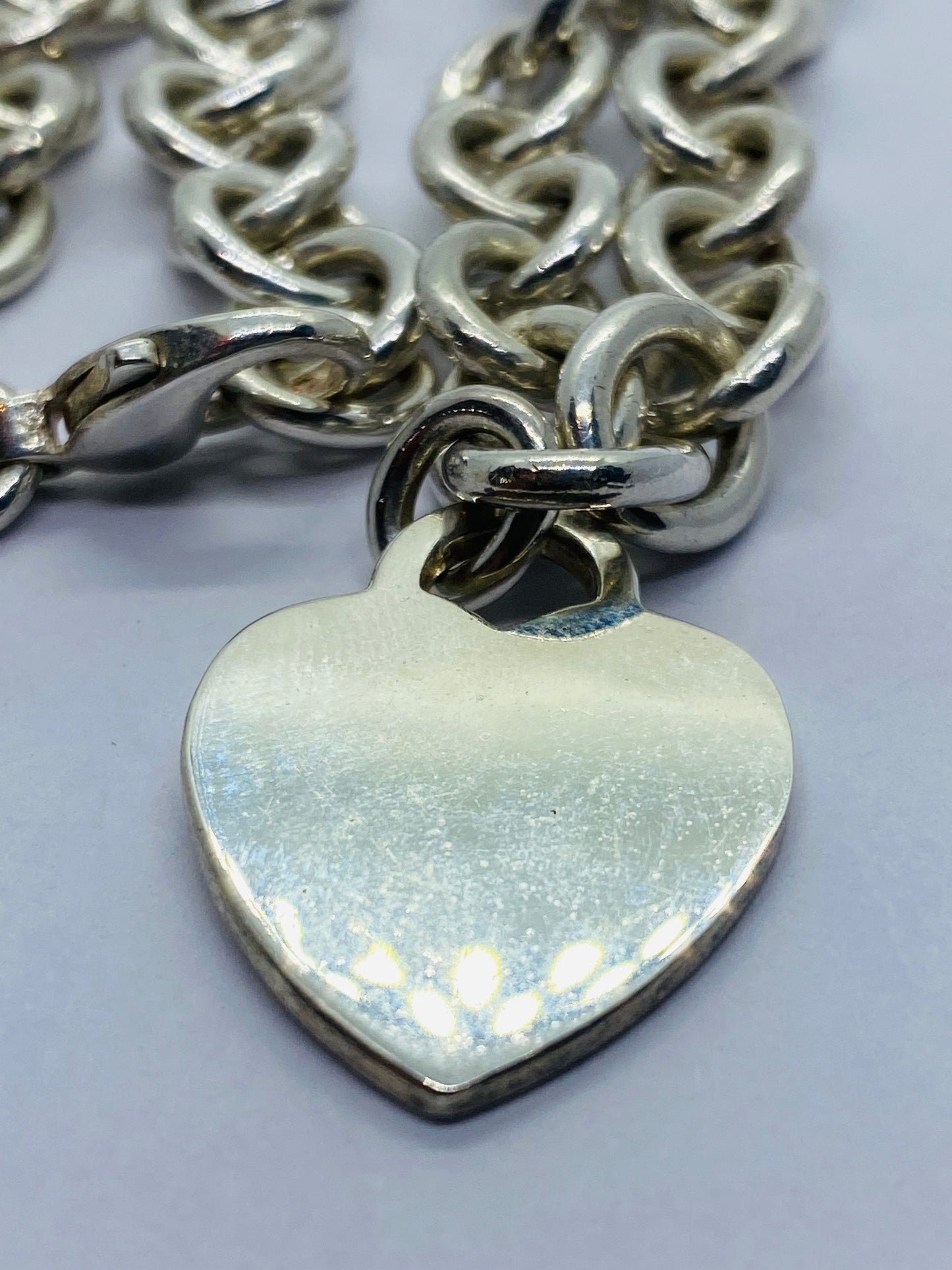 Tiffany & Co Sterling Silver Engravable Blank Heart Tag Necklace Original Box 17.25"