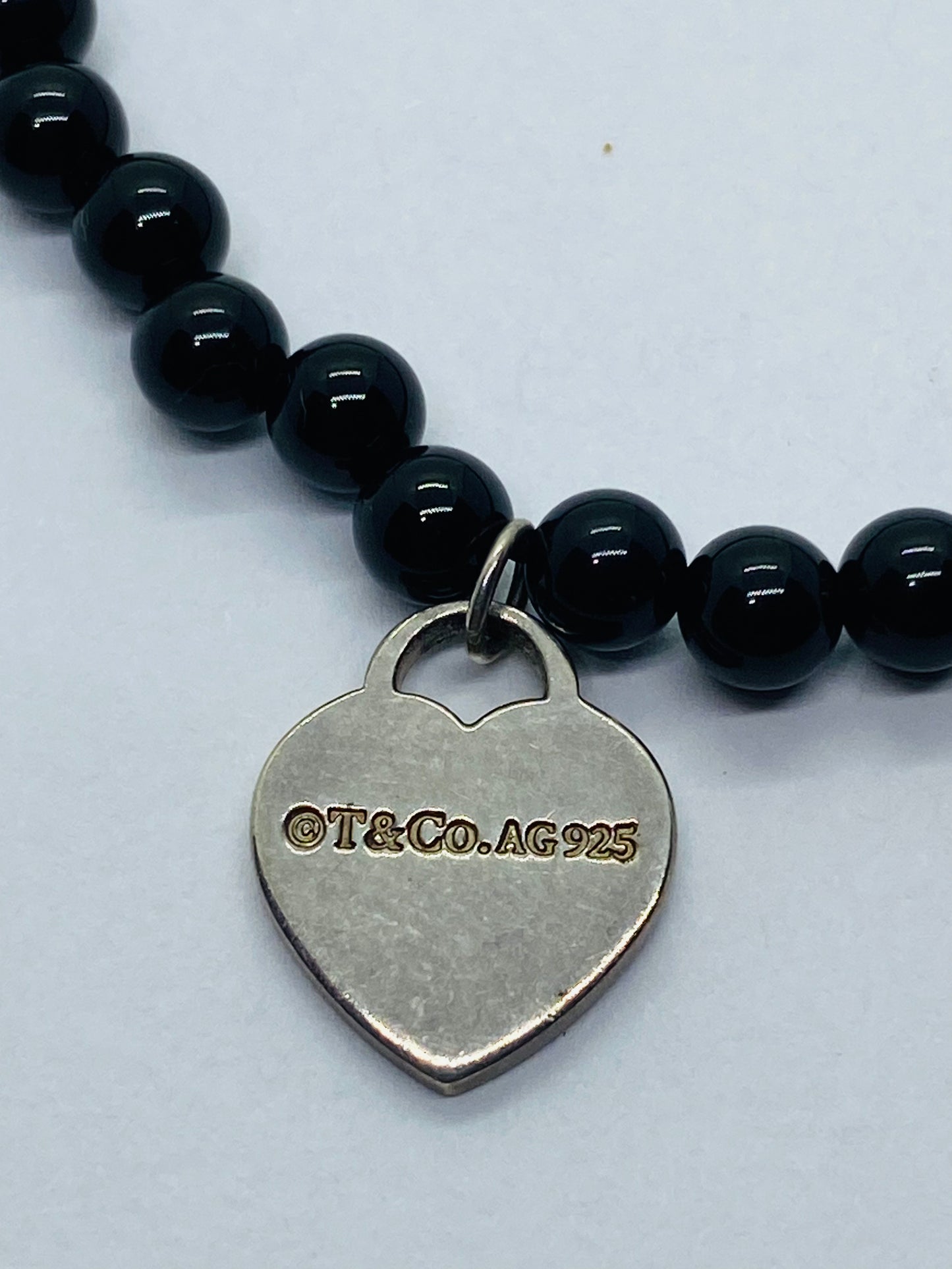 Tiffany & Co. 925 Silver RTT Heart Tag 4mm Black Onyx 6.75” Bracelet