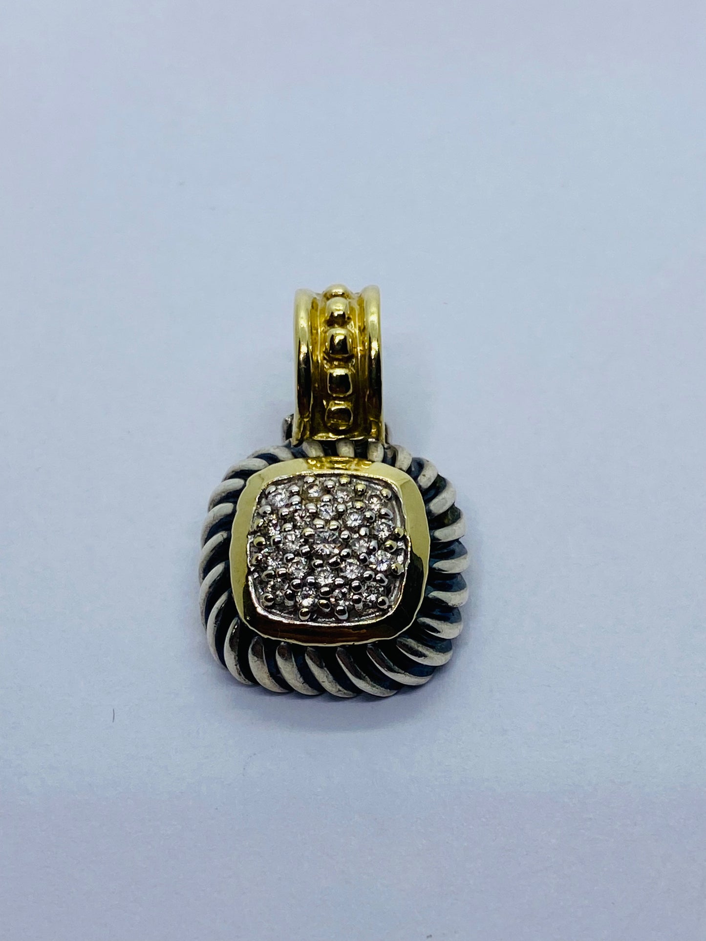 David Yurman Sterling Silver 18K Gold Pave Diamond Albion Cable Pendant