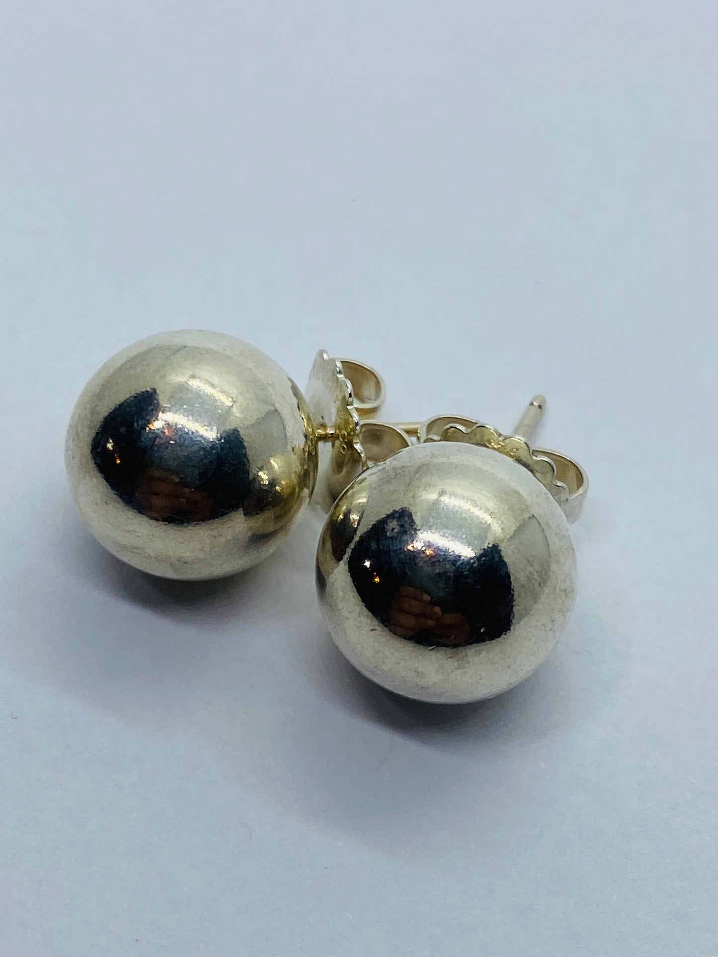 Retired 14mm Tiffany & Co Sterling Silver 925 Ball Stud Earrings, Original Backs.
