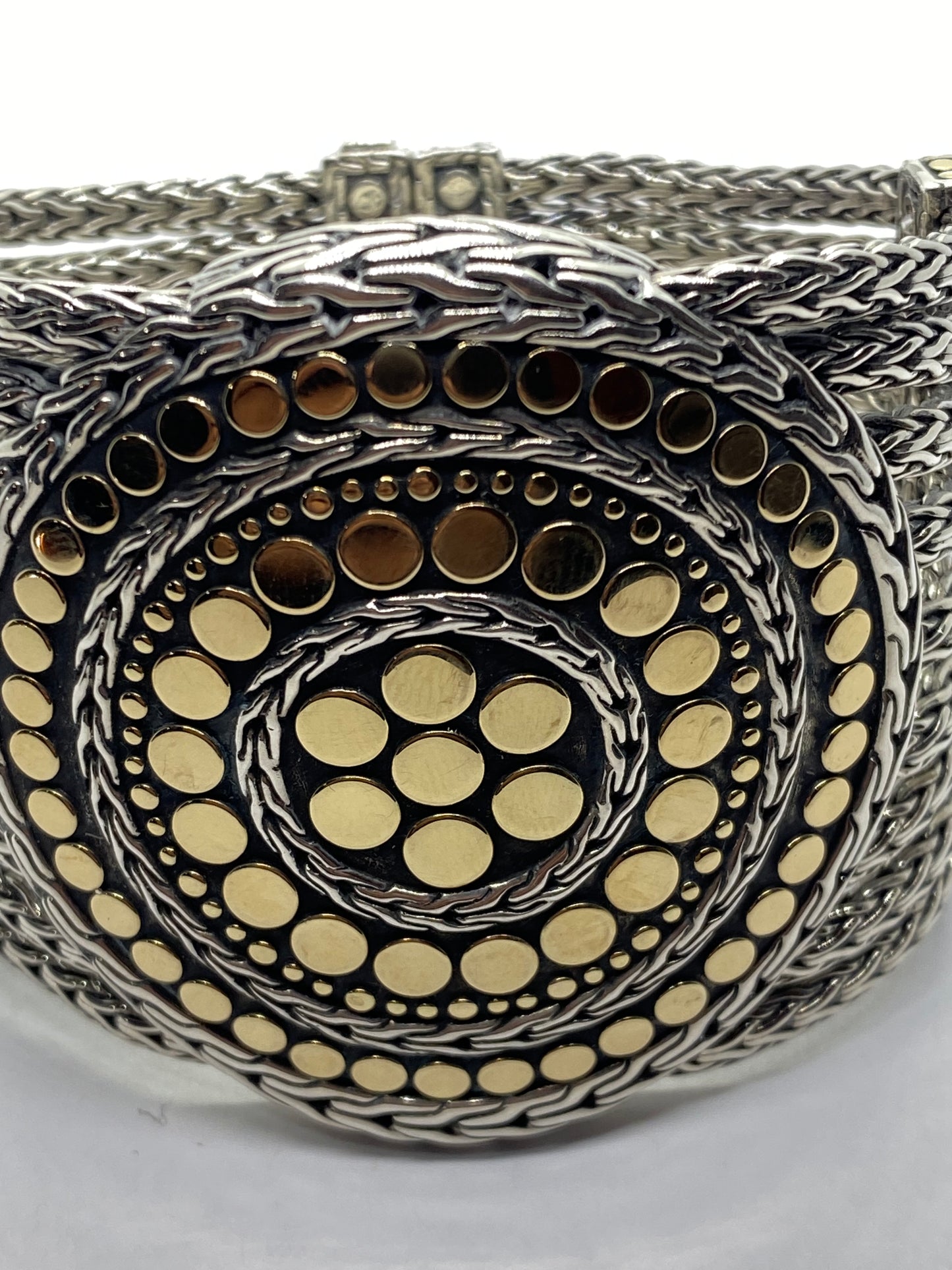 John Hardy 18K Yellow Gold 925 Sterling Mesh Dot Multi Strand (9) Bracelet 53MM