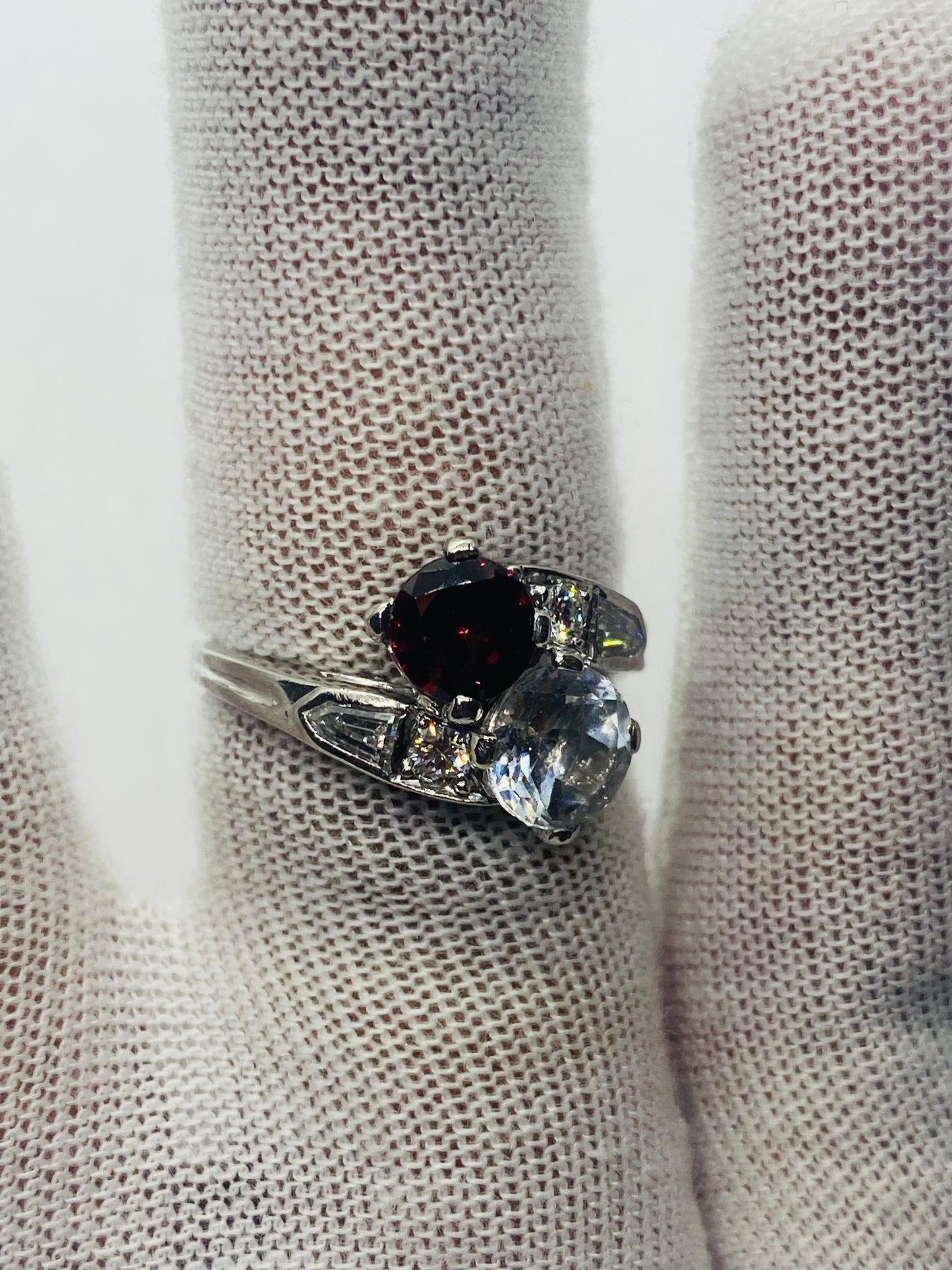 Tiffany & Co Toi et Moi Platinum Aquamatine Garnet Pentagon Round Diamond Ring