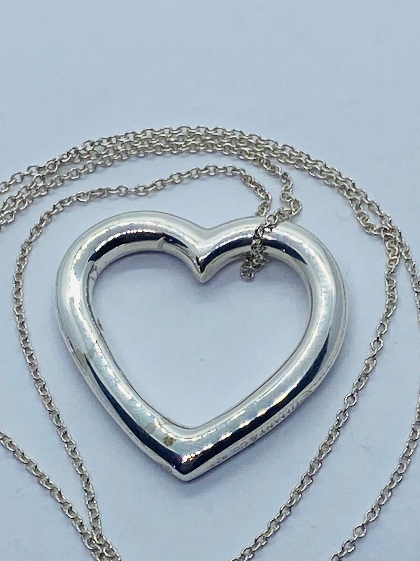 Tiffany & Co Sterling Silver Open Heart Clasp Pendant 26x23mm 16” Necklace Read!