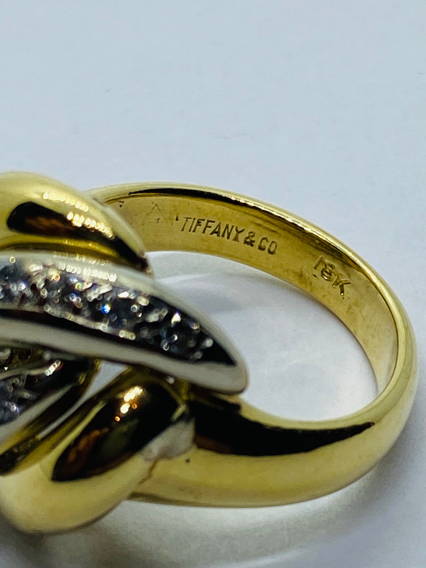Tiffany & Co Solid 18K 750 Yellow White Gold Diamond Braided Dome Ring Size 6.5