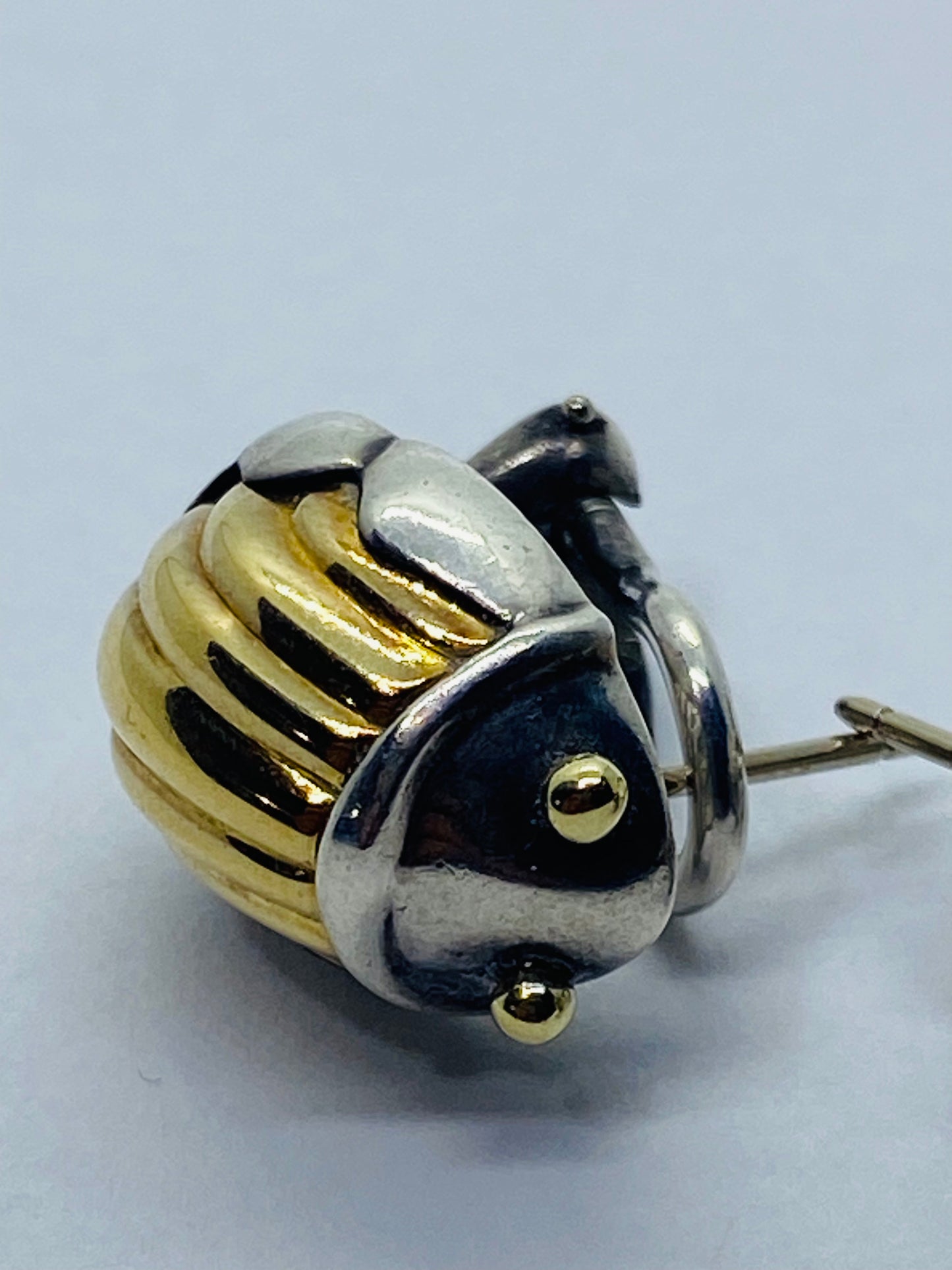 Tiffany & Co 1993 SCARAB Sterling Silver 18k Yellow Gold Body Pierced Earrings