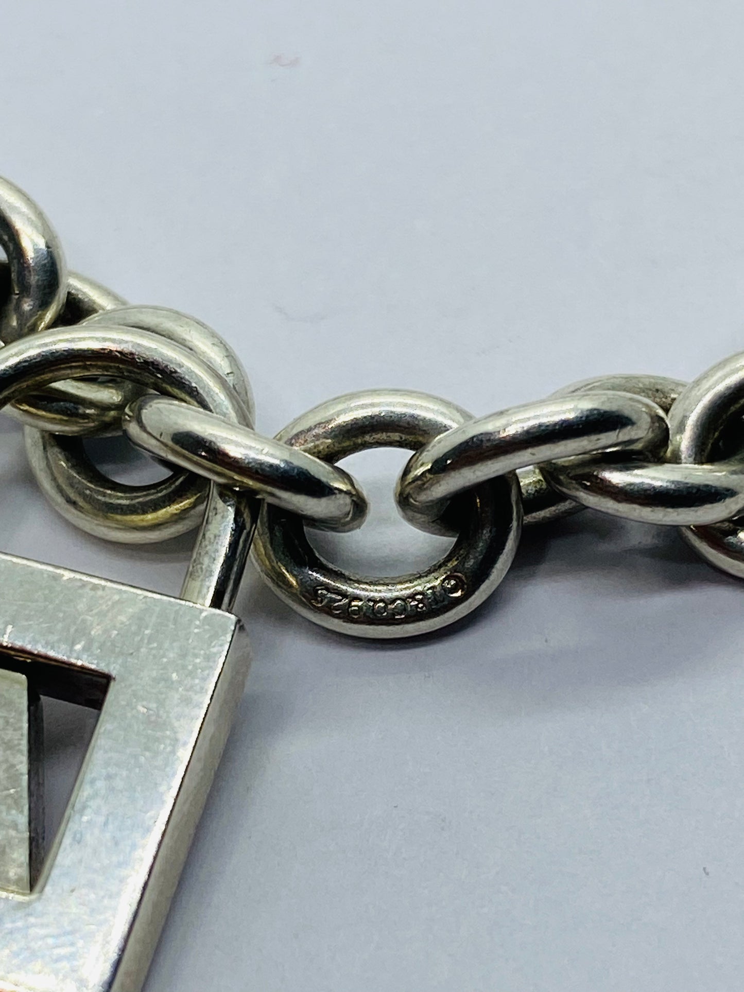 Tiffany & Co Sterling Silver Letter A Alphabet Initial Padlock Bracelet 8”