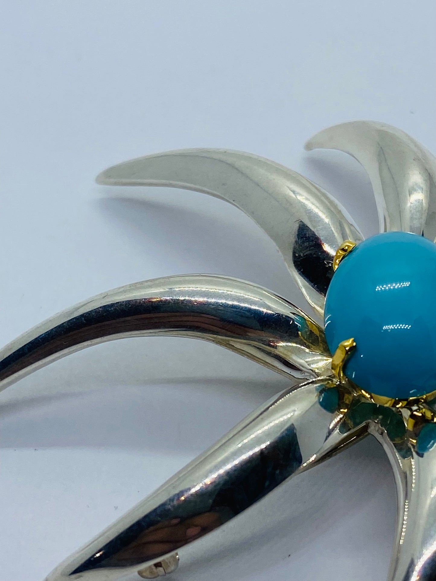 HUGE Tiffany & Co. Sterling Silver & 18k Yellow Gold Turquoise Fireworks Brooch