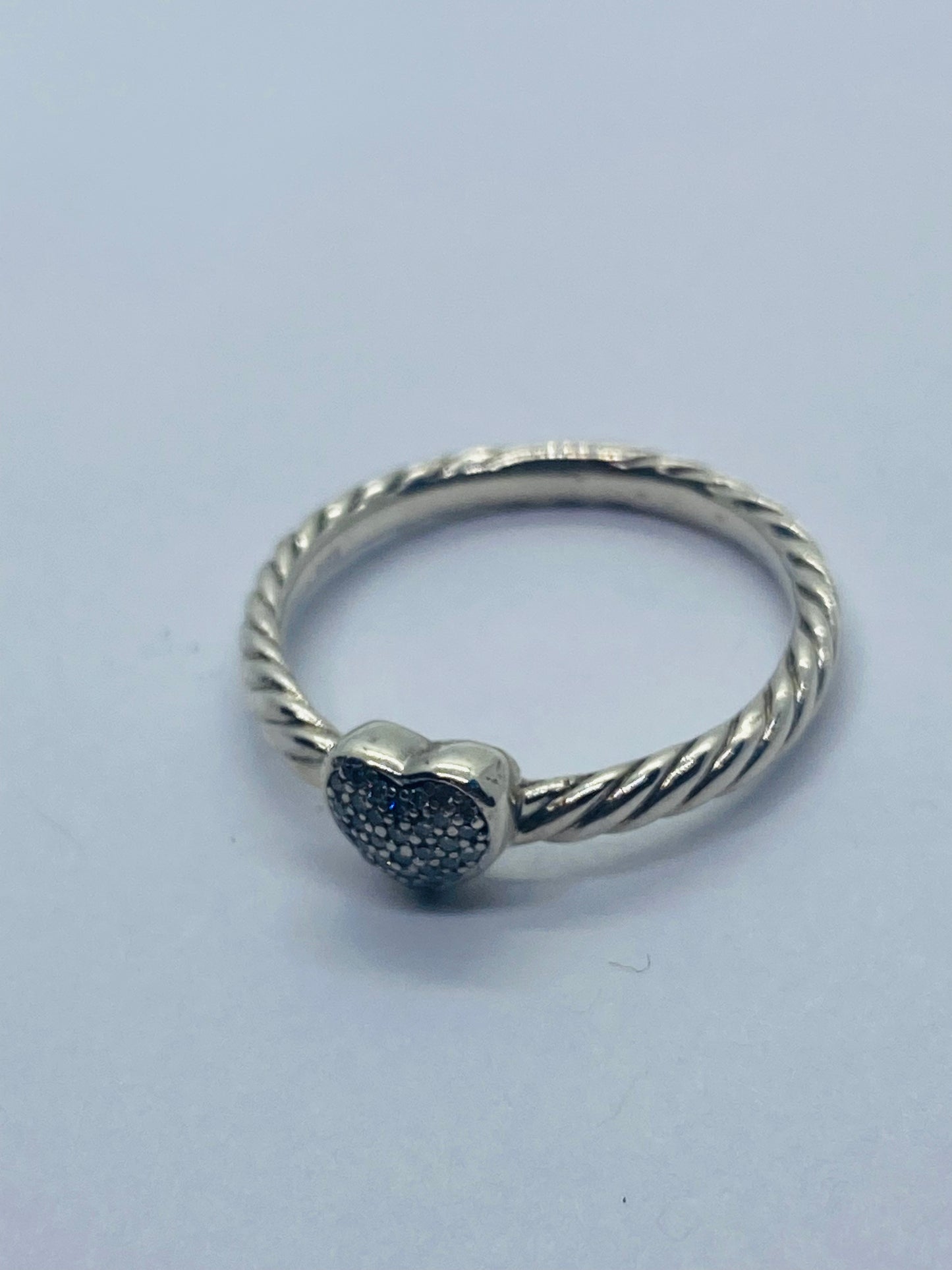 David Yurman Sterling Silver Classic Cable Heart Diamond Ring Size 7.25