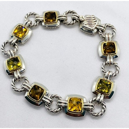David Yurman Citrine Stones Albion Cable Bracelet Sterling 18K