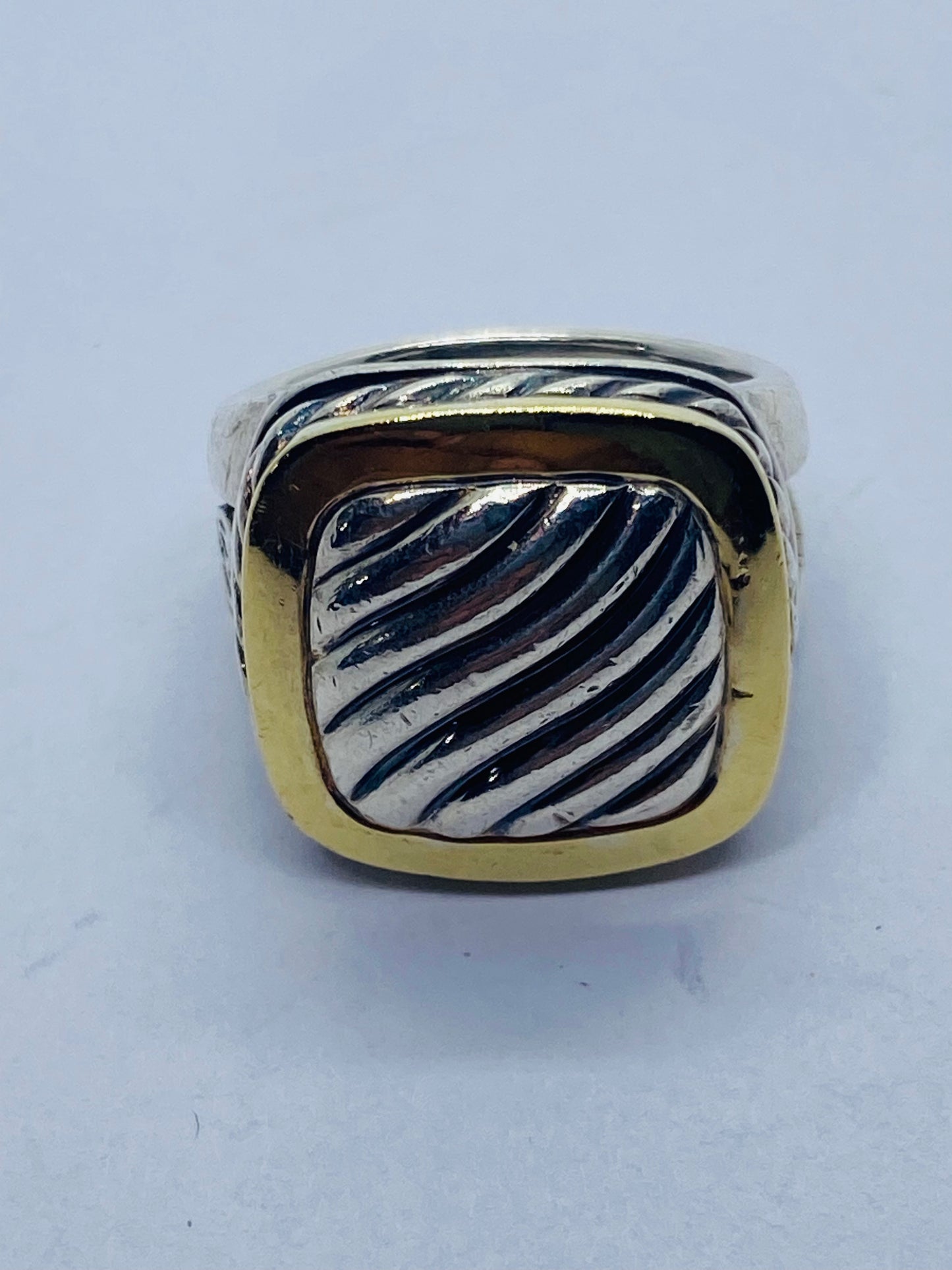 David Yurman Sterling Silver & 18K Gold Cable Signet Ring Size 7.25