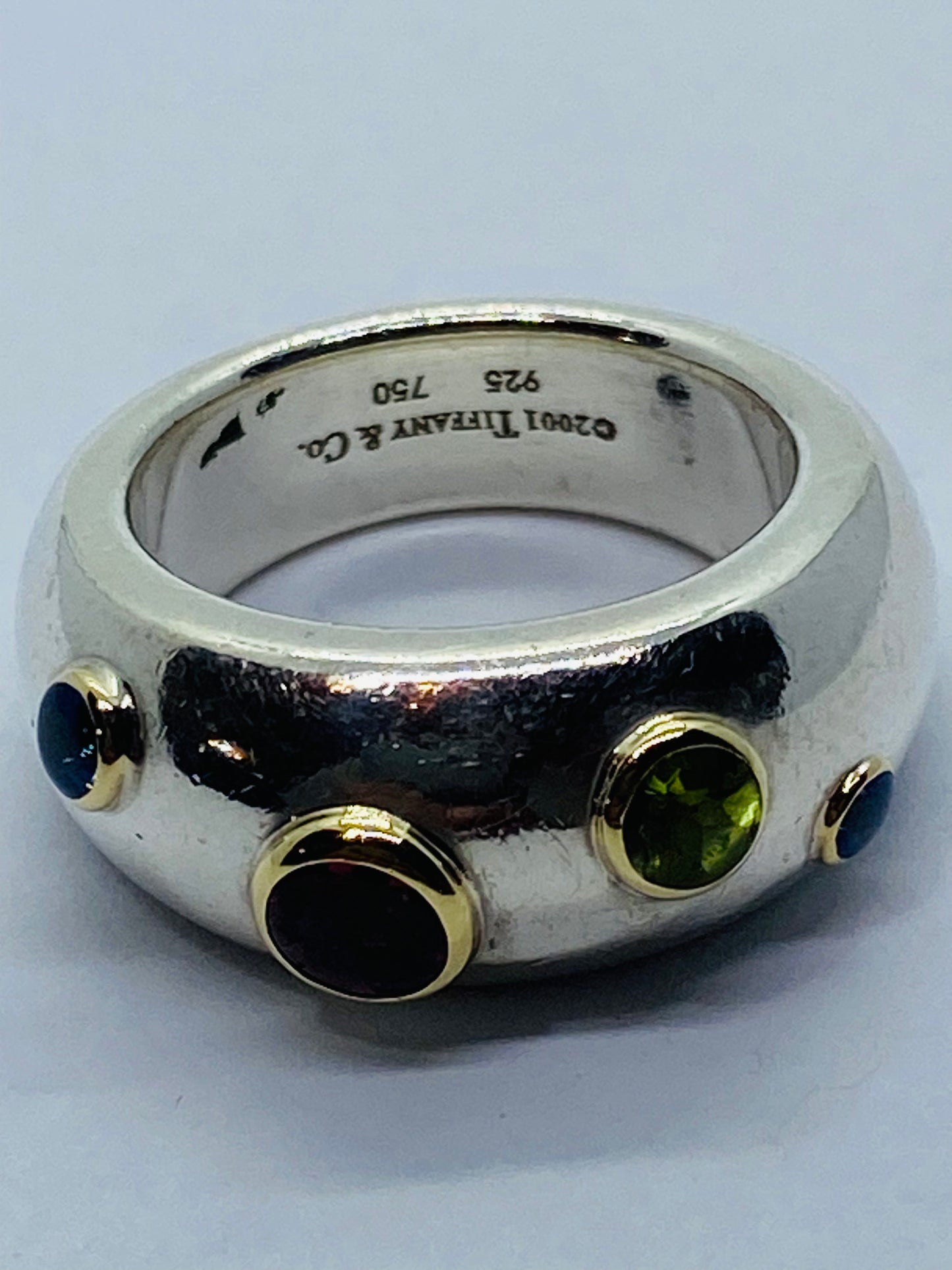 Tiffany & Co Sterling Silver 18K Gold Etoile Sapphire Tourmaline Peridot Ring
