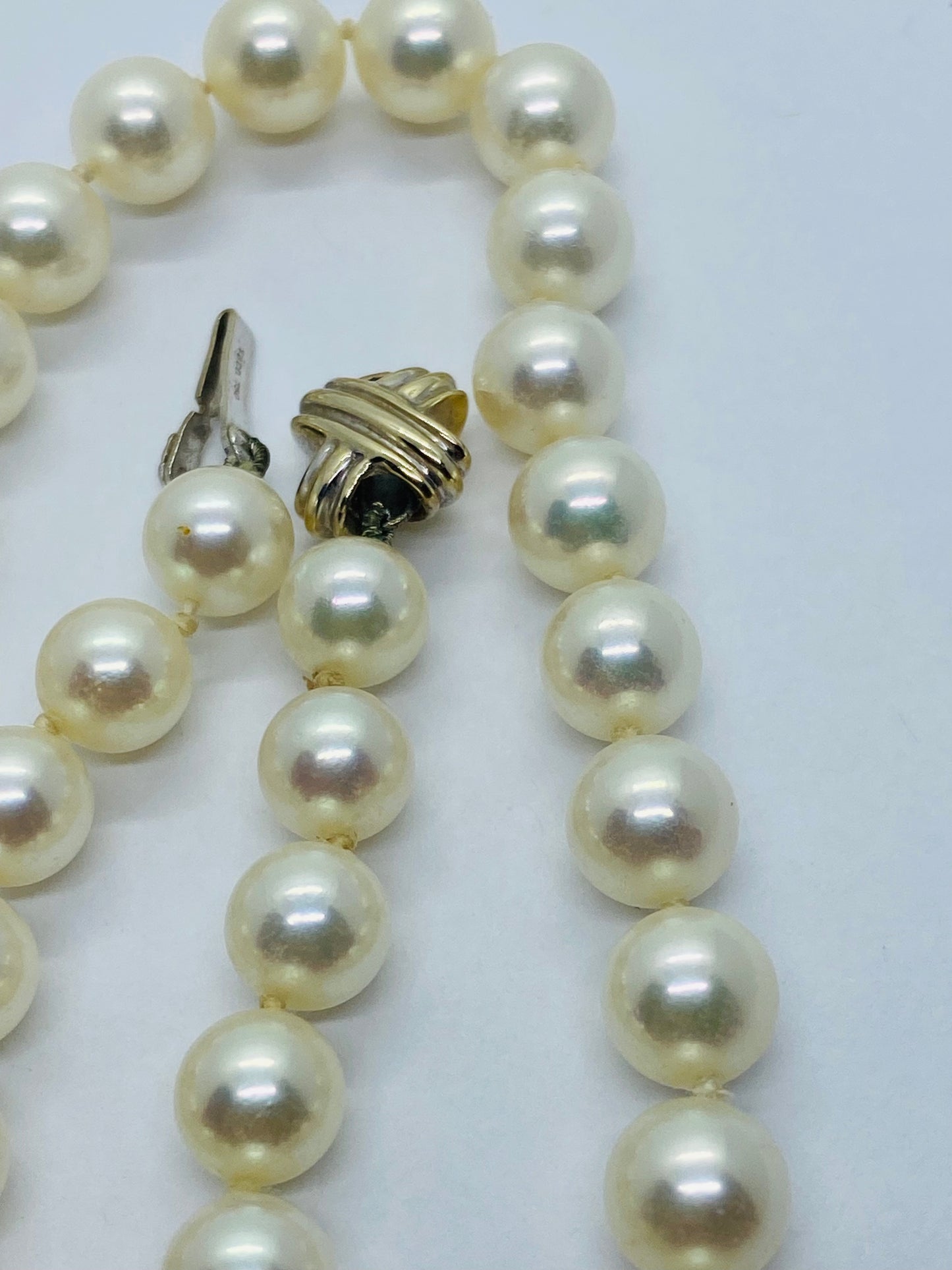 Tiffany & Co. 18k White Gold Signature X Clasp 7-7.5mm Pearl Necklace 16.5”