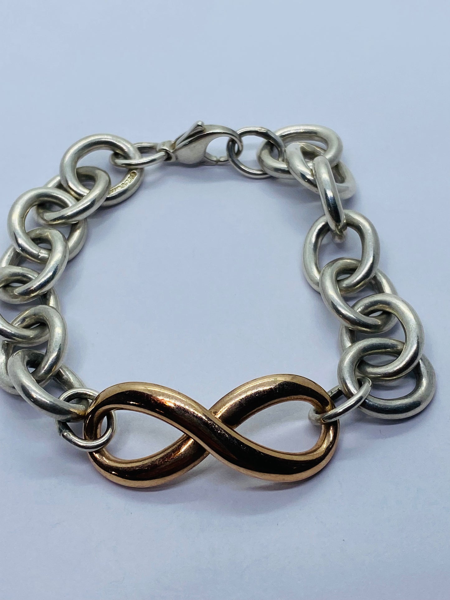 Rare Tiffany and Co sterling silver Rubedo infinity bracelet Chunky 7.75 Box/pouch