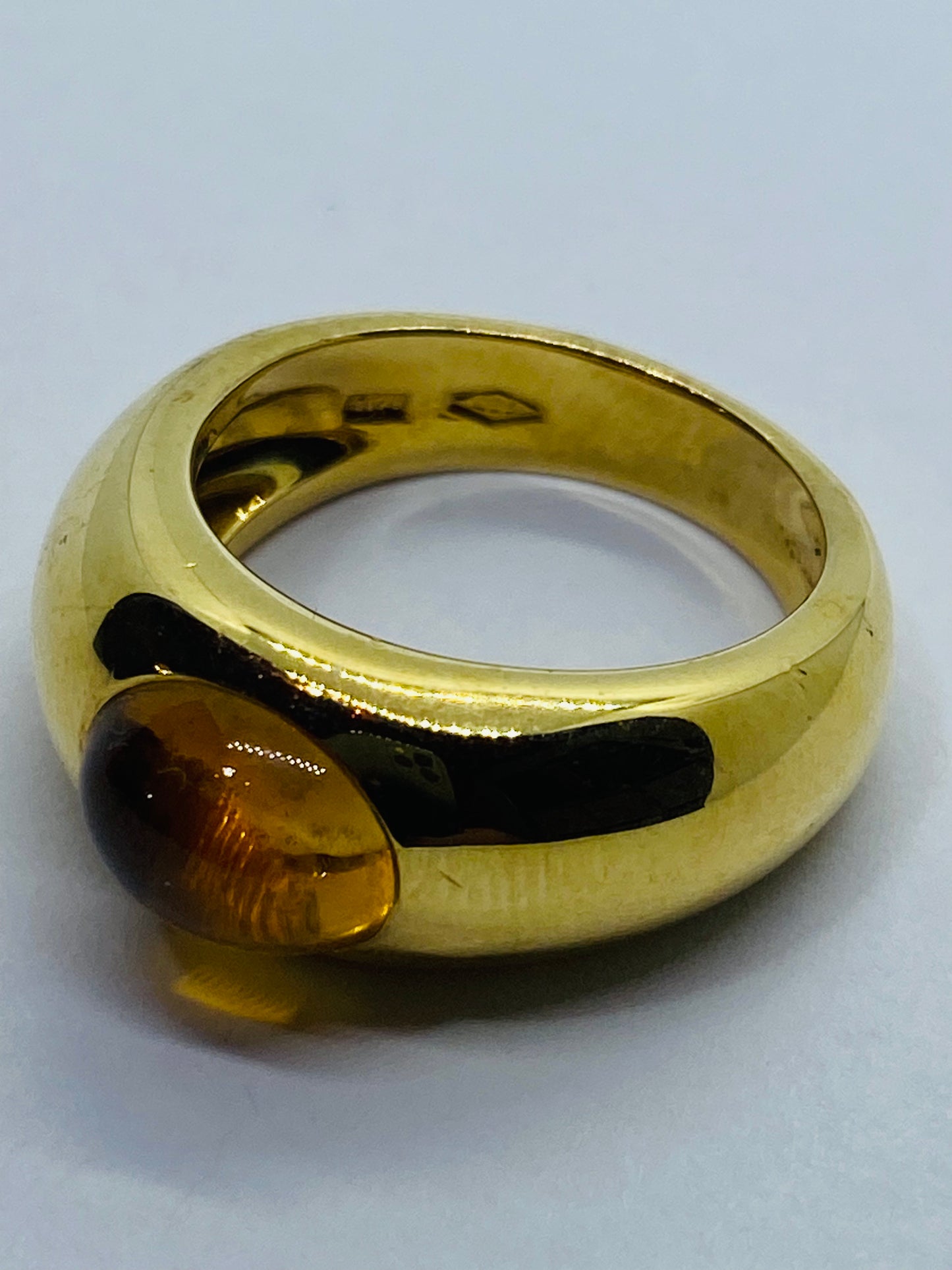 Tiffany & Co. Vintage Italy 18K Yellow Gold Yellow Citrine Gypsy Ring Size 4.75