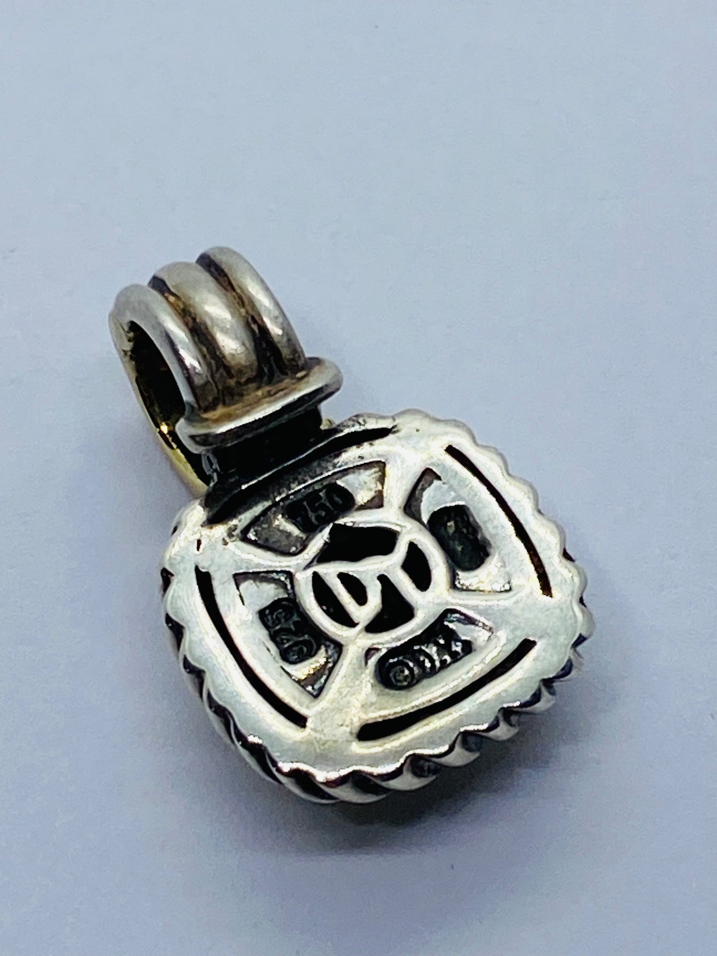 David Yurman Sterling Silver 18K Gold Pave Diamond Albion Cable Pendant $1,150