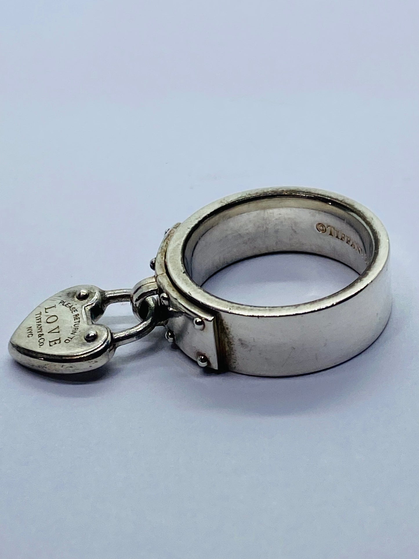 Sterling Silver Tiffany & Co Heart Love Padlock Return To Ladies Ring Pouch 5