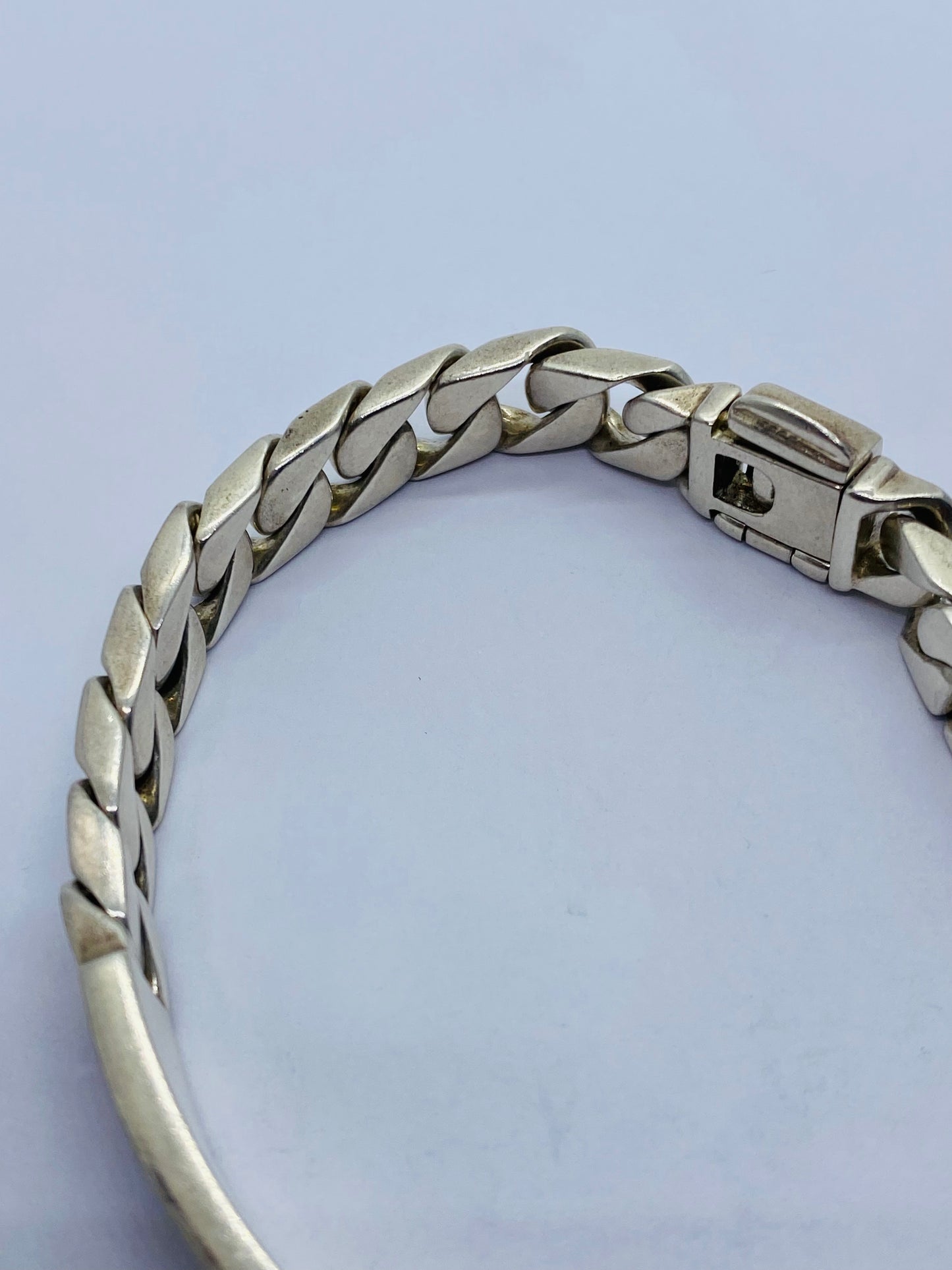 Tiffany & Co. Sterling Silver 53 Gram 8 1/2" Men's Curb Link ID Bracelet Brushed