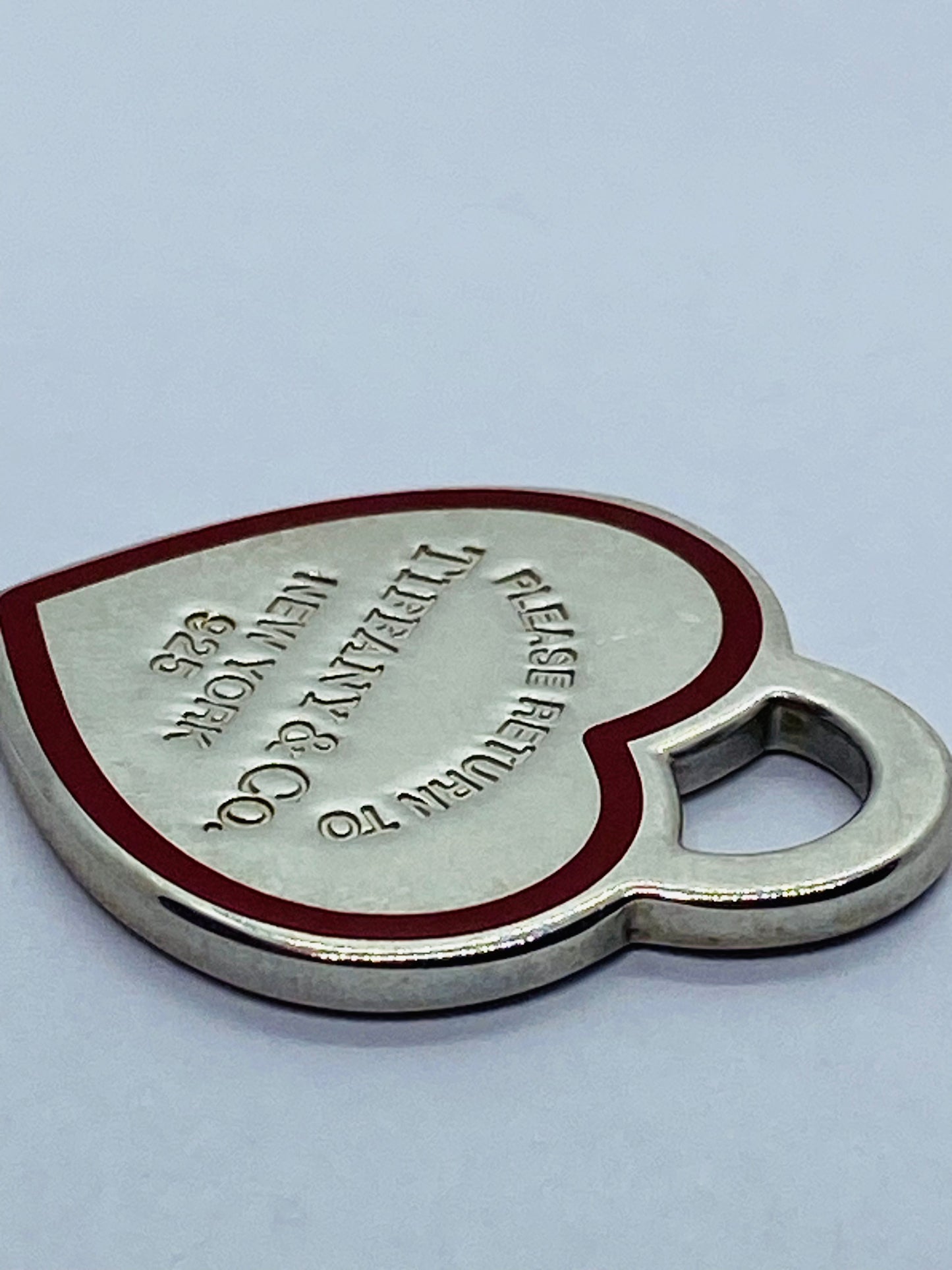 Tiffany & Co. 925 Silver MEDIUM Red Outline RTT Heart Charm Pendant