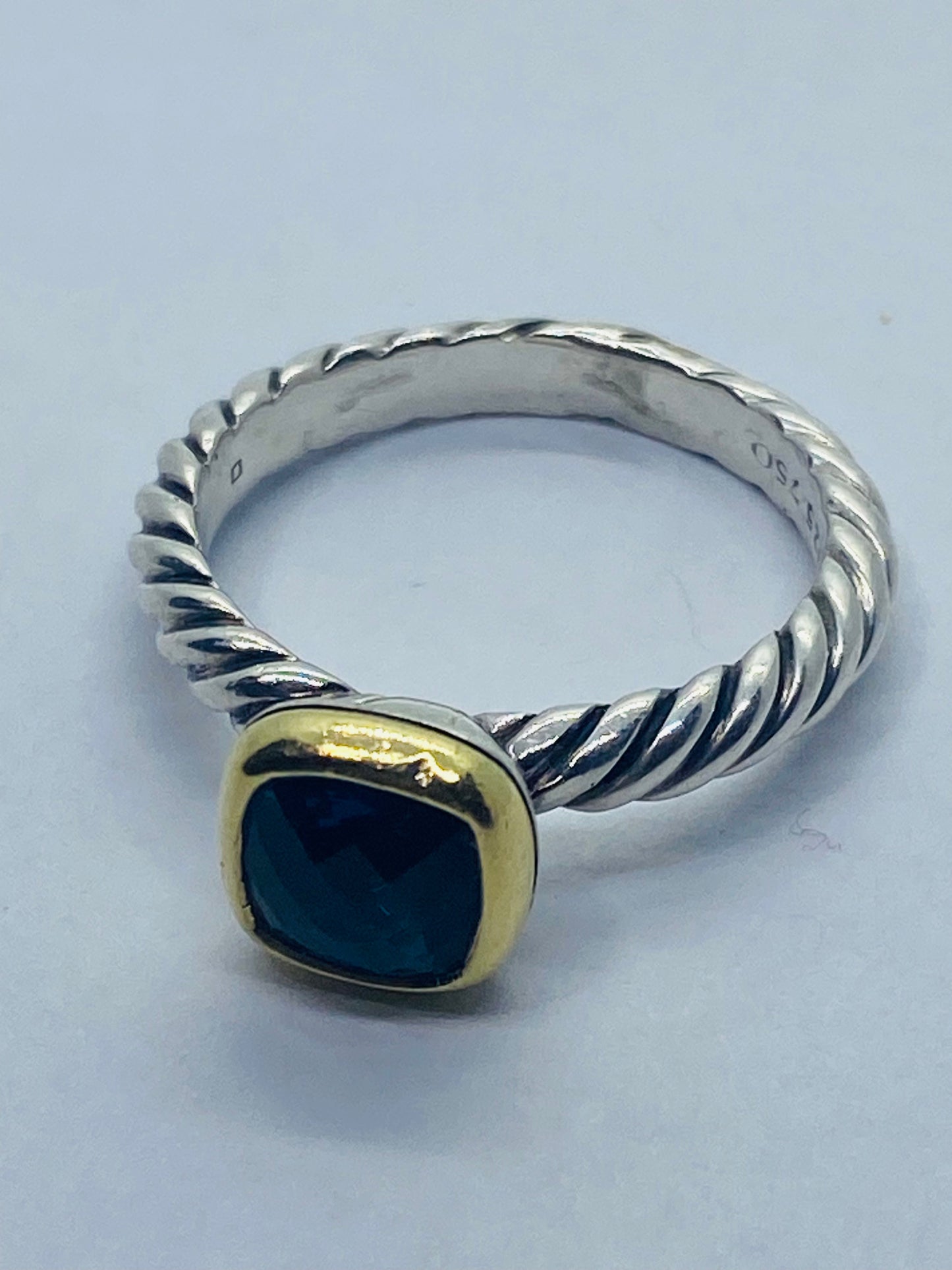 DAVID YURMAN STERLING SILVER 18K GOLD NOBLESSE HAMPTON BLUE RING SIZE 4.75