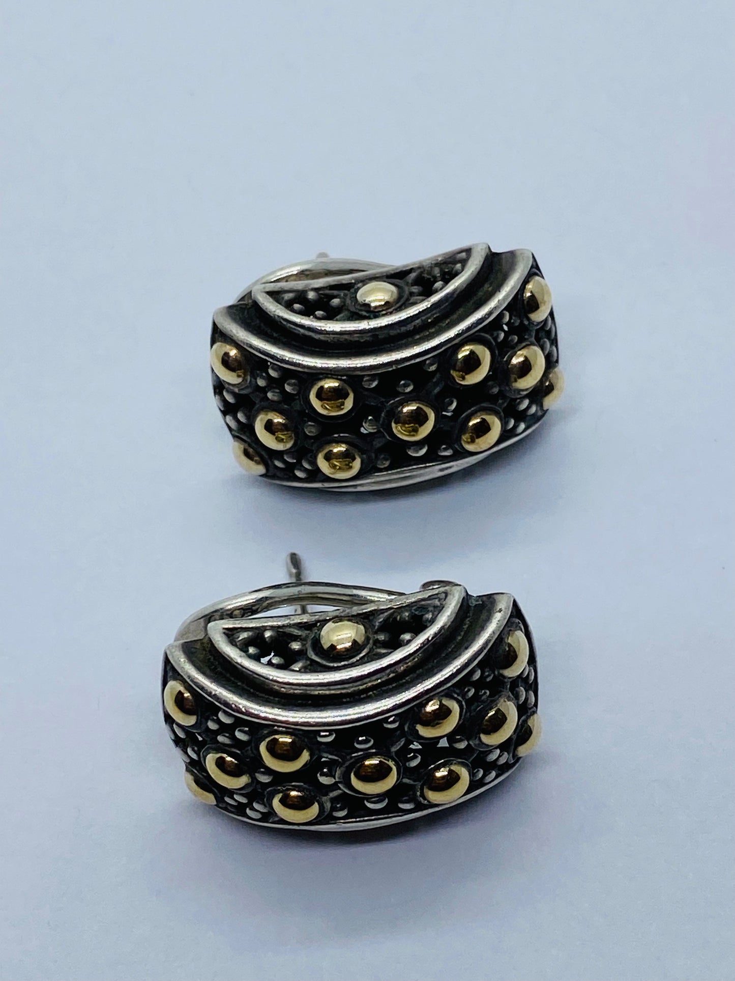 Signed John Hardy 18K GOLD 925 Sterling Dot Clip-on Pierced Earrings 20x12MM