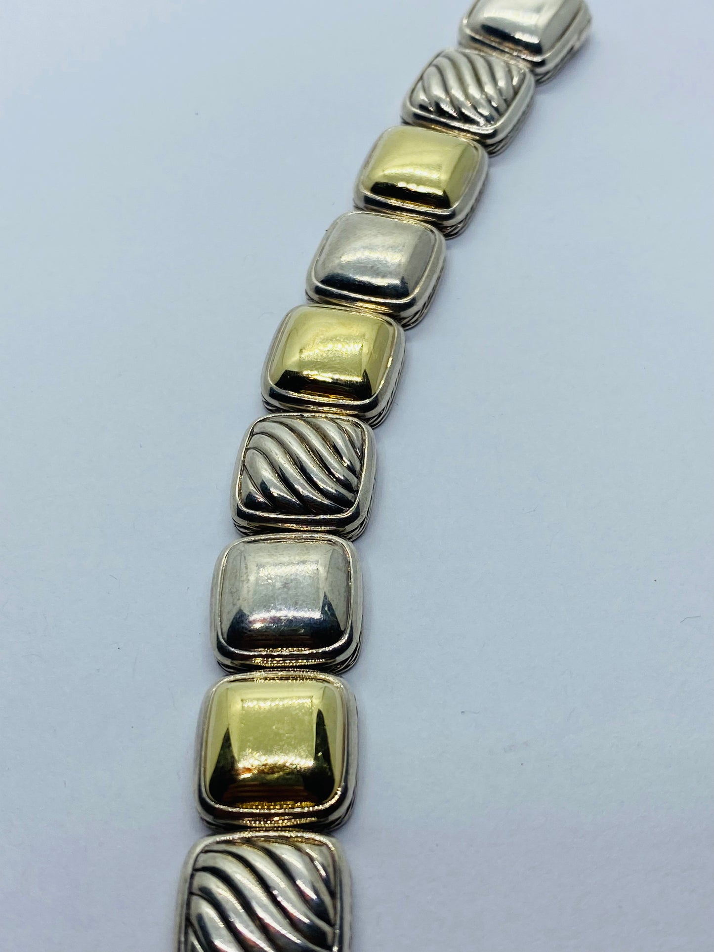 DAVID YURMAN 925 STERLING SILVER 18K 750 CHICLET STATION BRACELET CABLE 7”