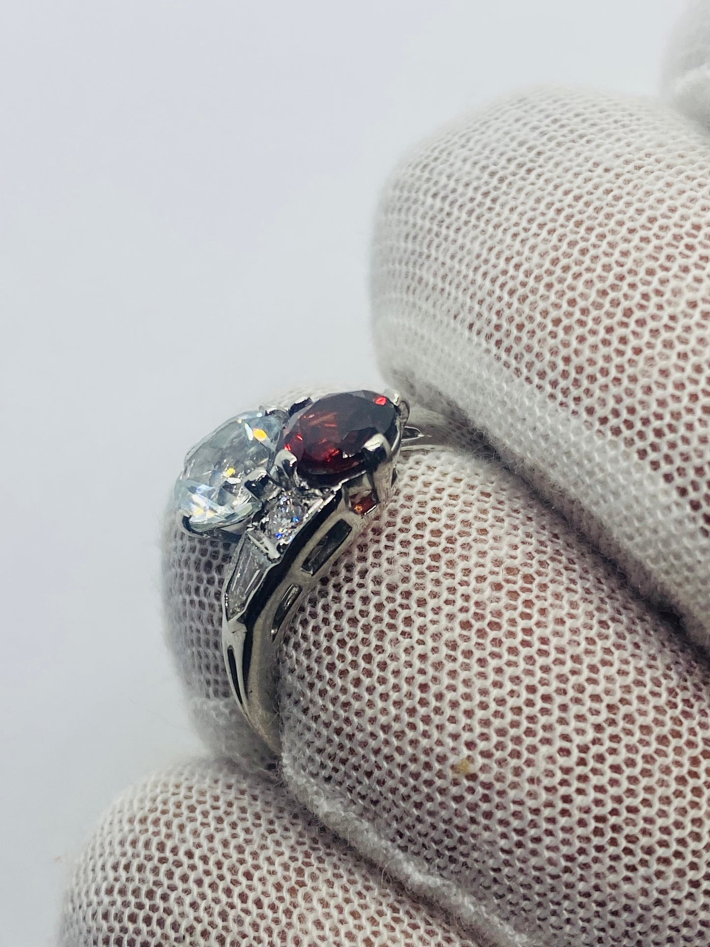 Tiffany & Co Toi et Moi Platinum Aquamatine Garnet Pentagon Round Diamond Ring